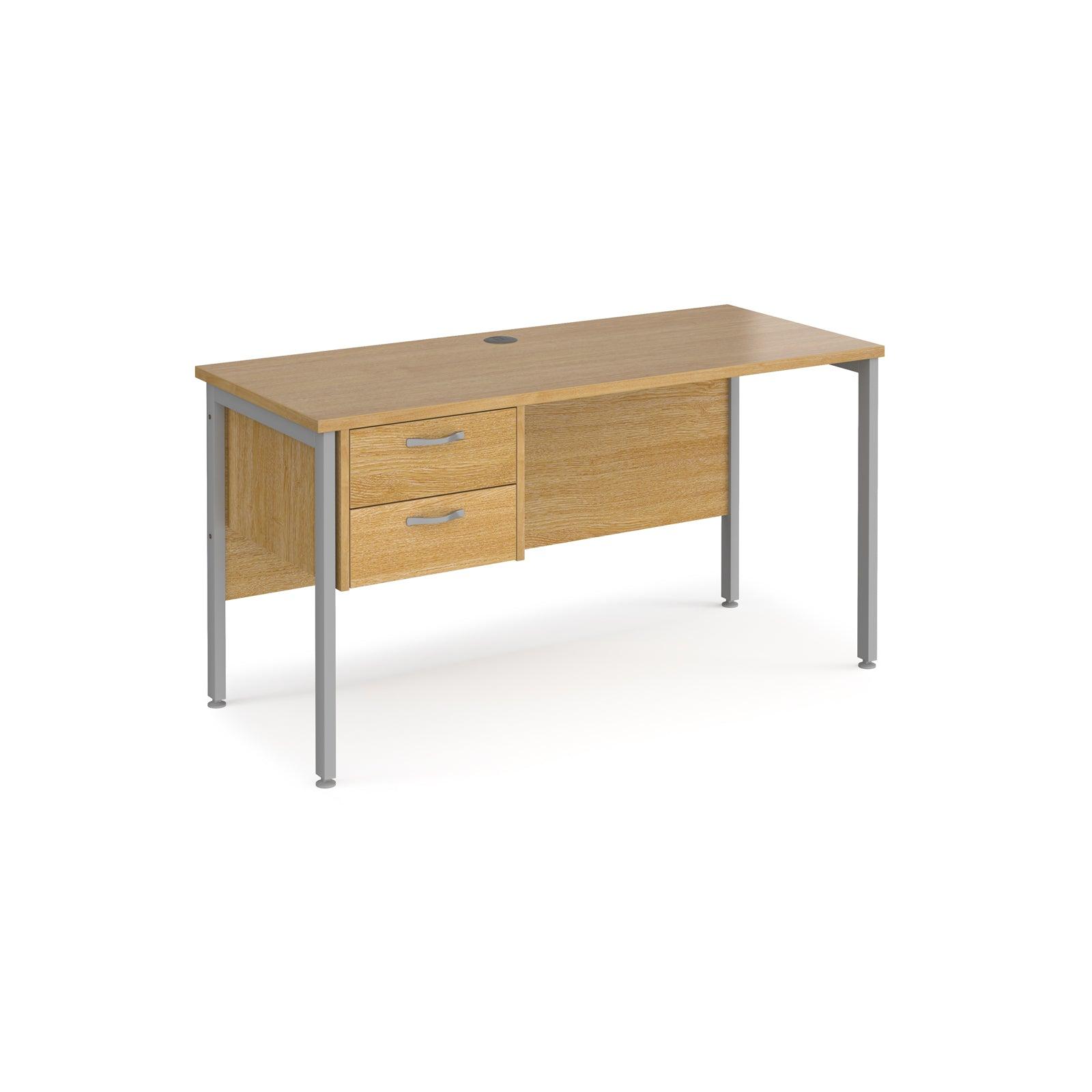 a desk with two drawers and a metal frame