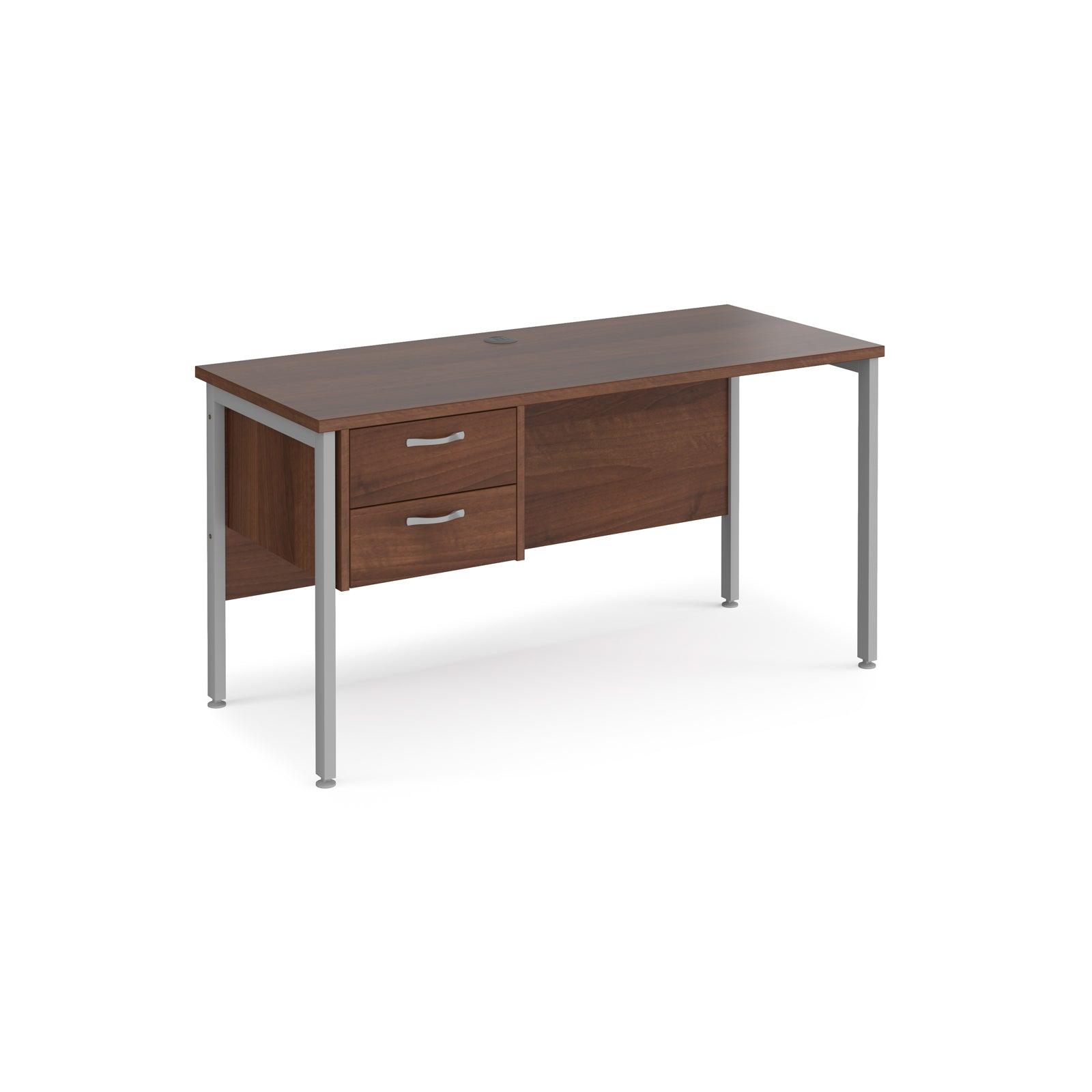 a desk with two drawers and a metal frame