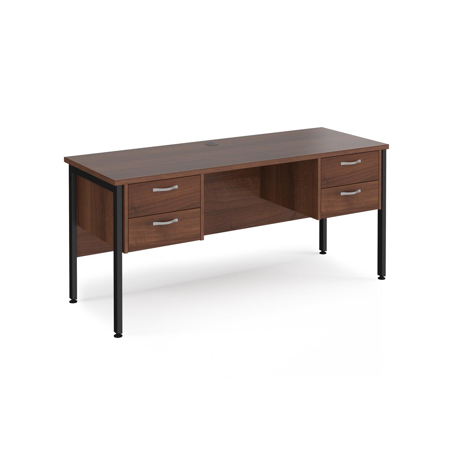 a desk with two drawers and a black metal frame