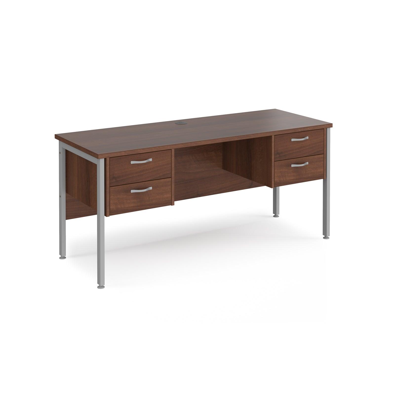 a desk with two drawers and a metal leg