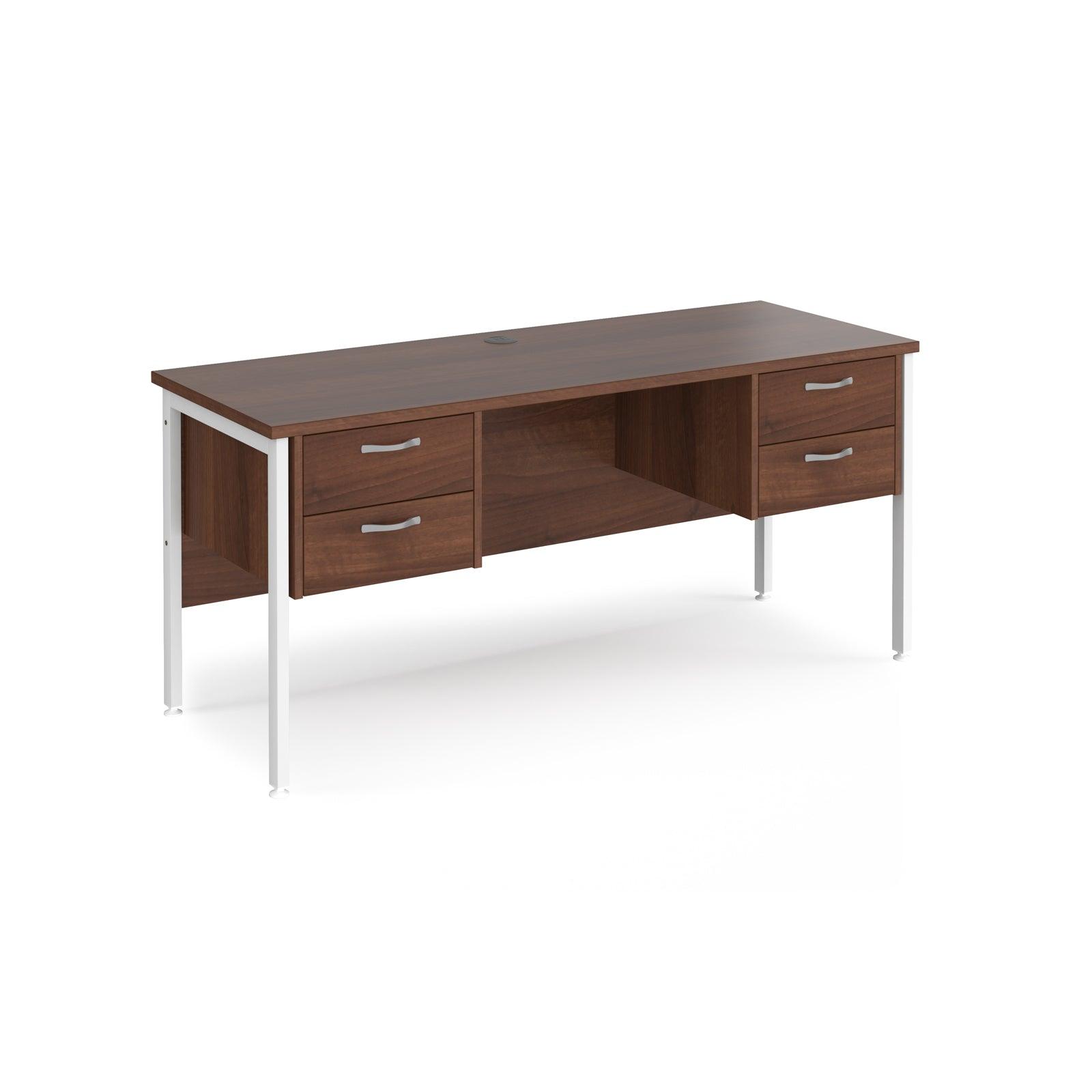 a desk with two drawers and a metal frame