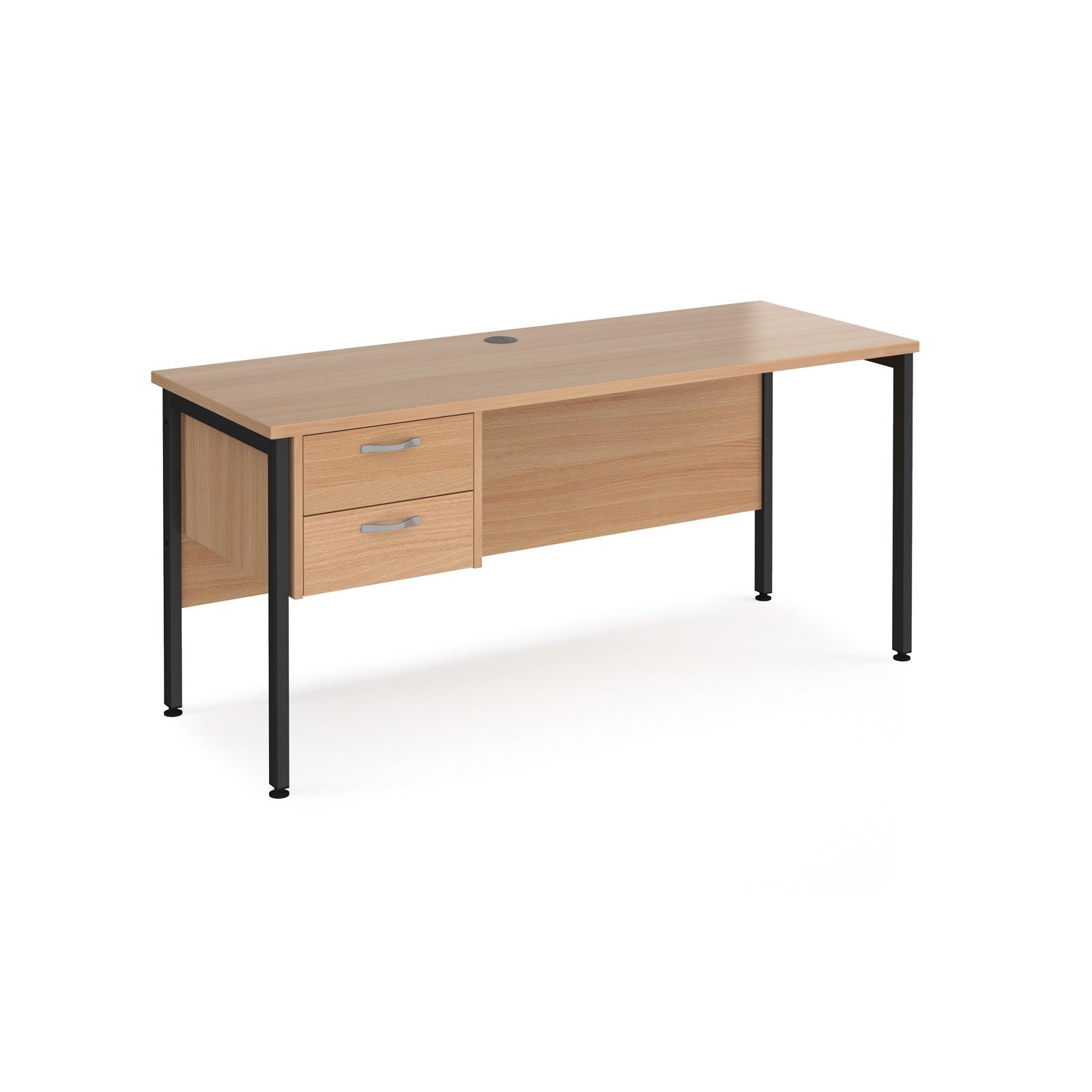 a desk with two drawers and a black frame