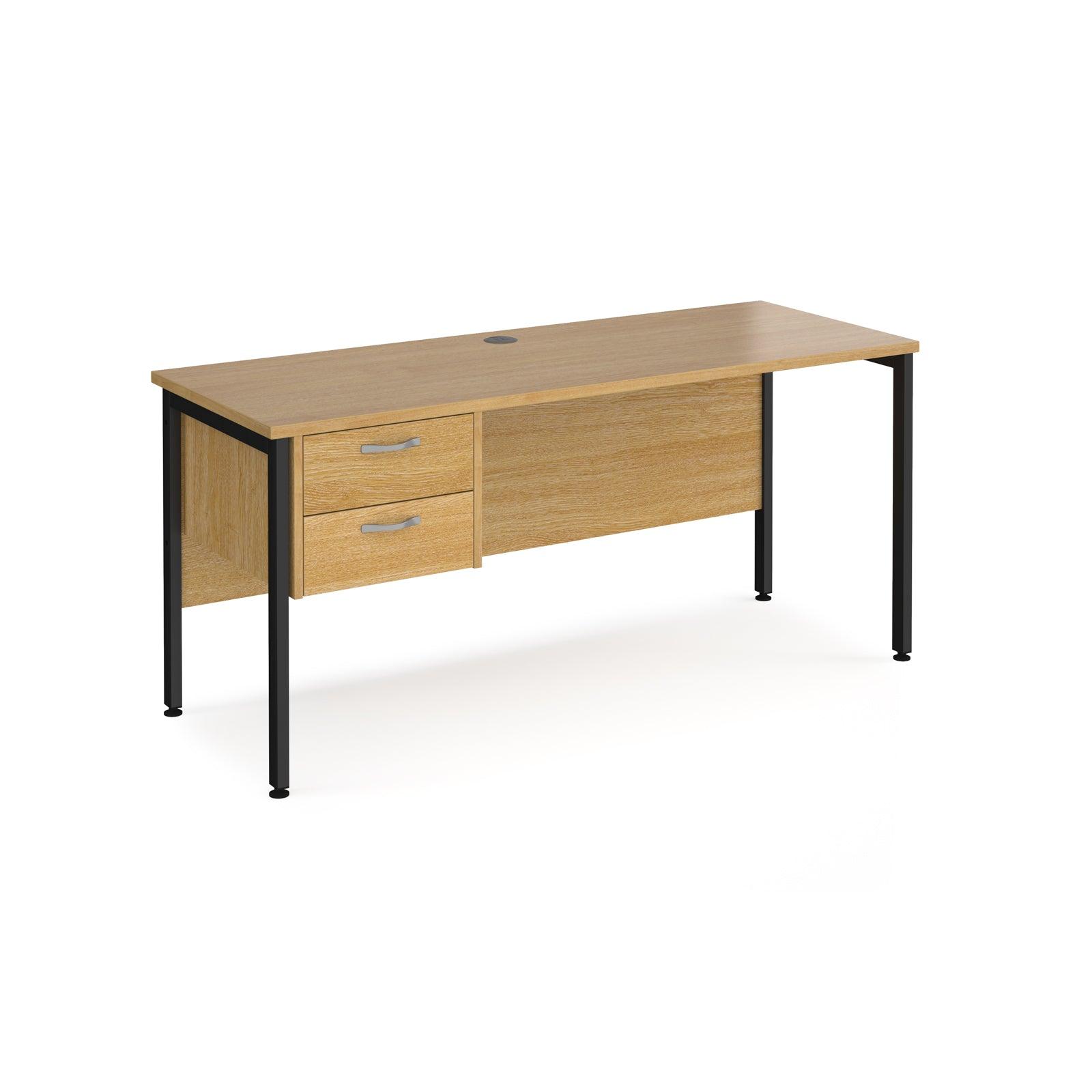 a desk with two drawers and a black frame