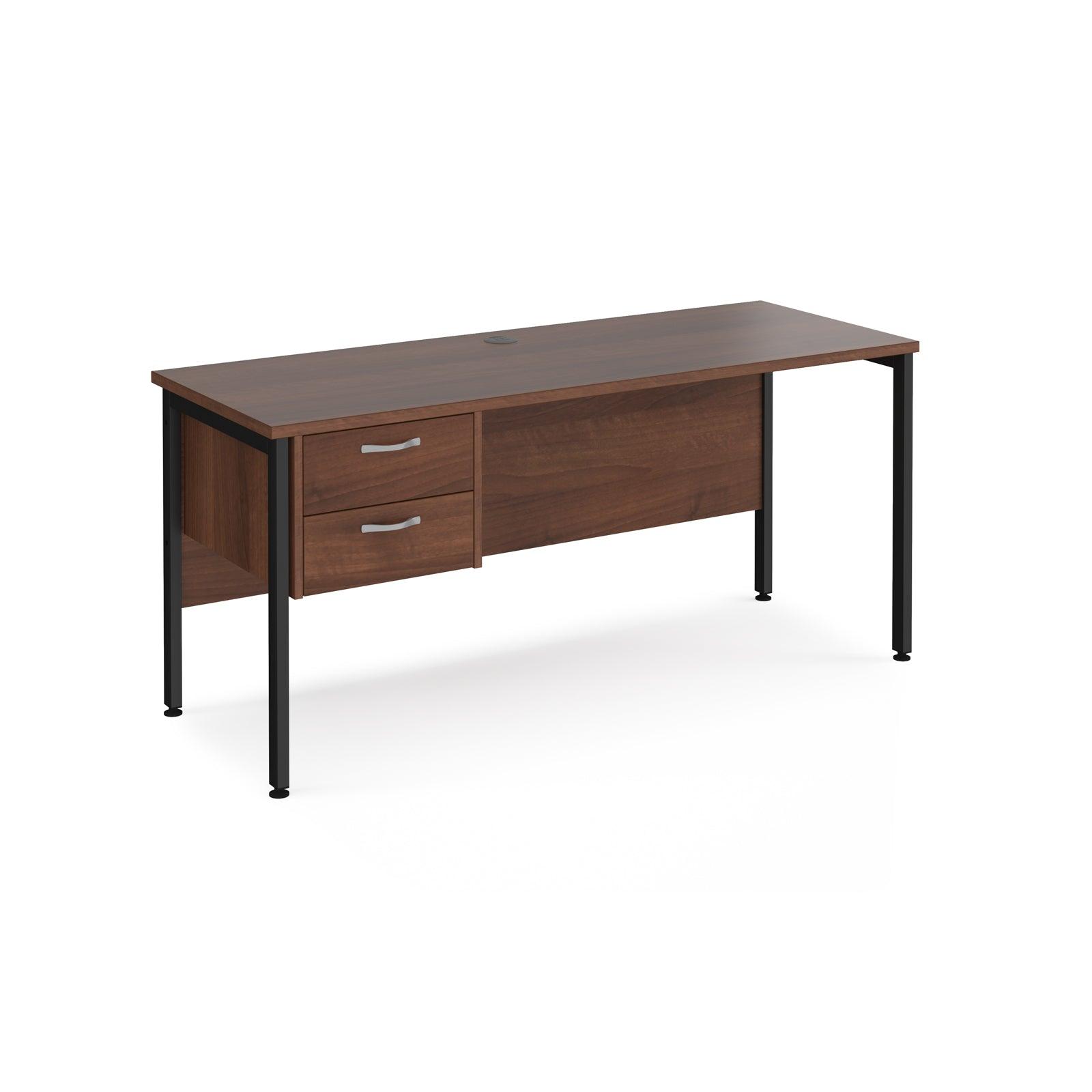 a desk with two drawers and a black frame