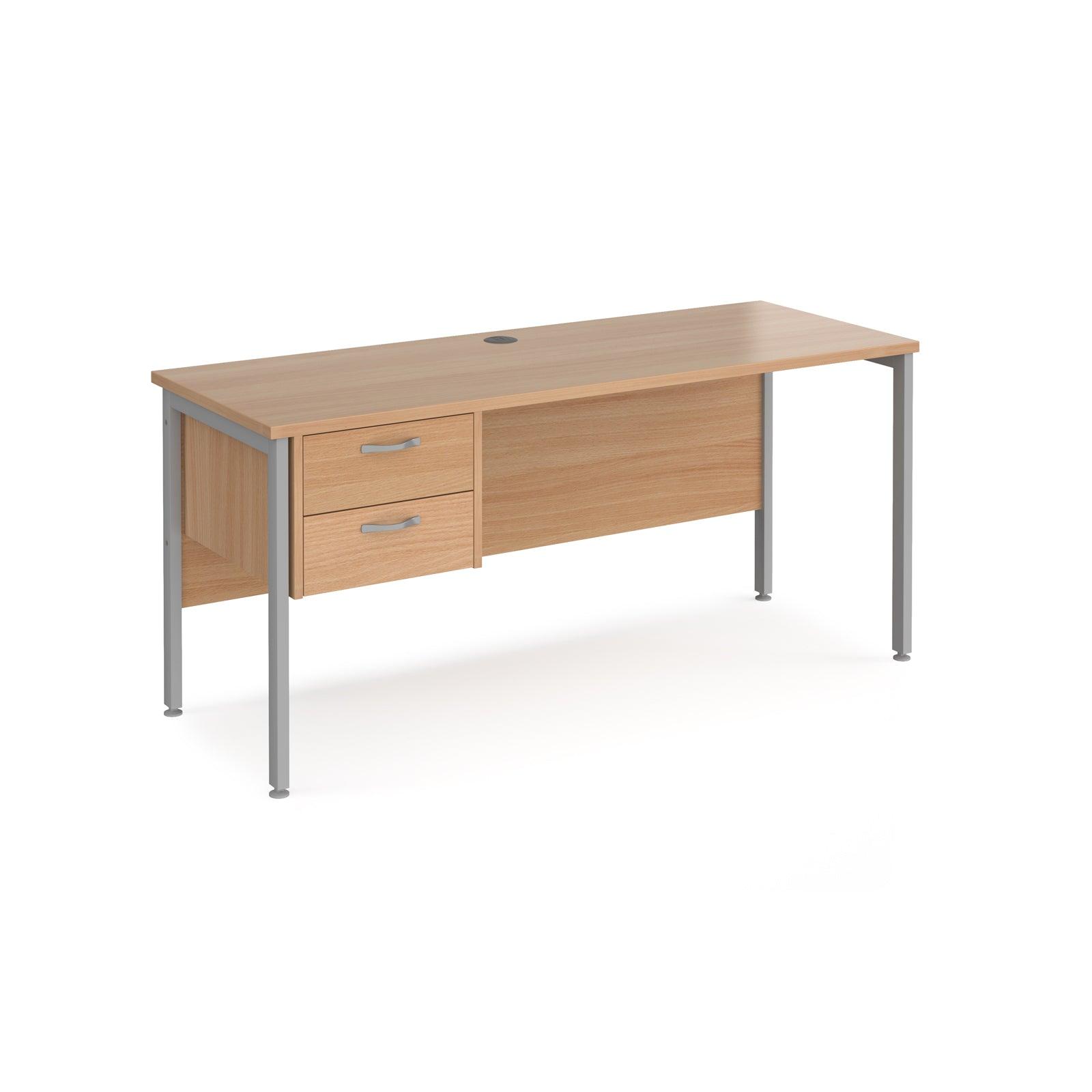 a desk with two drawers and a metal frame