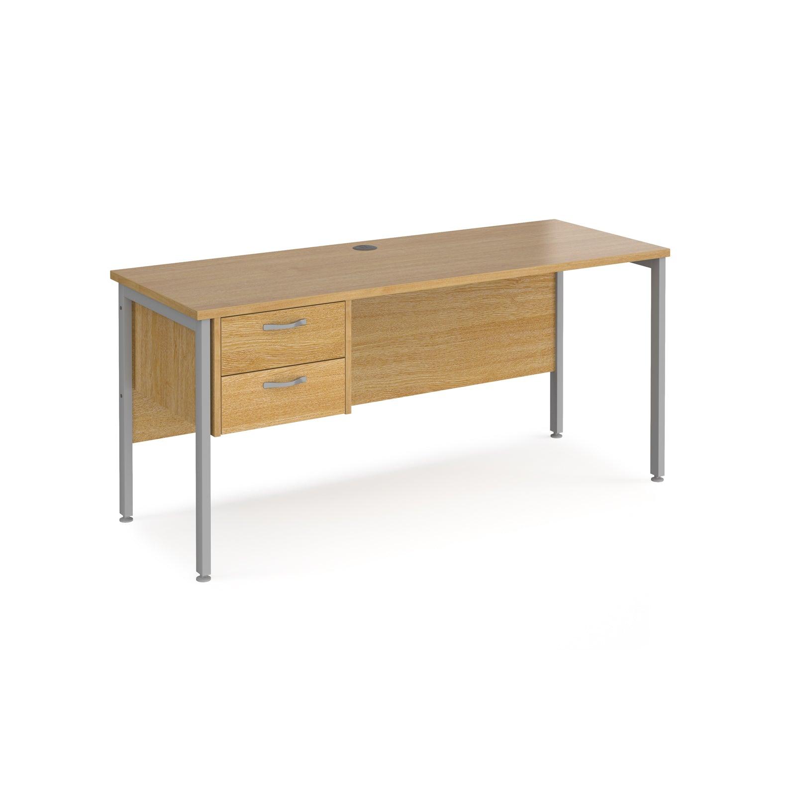 a desk with two drawers and a metal frame