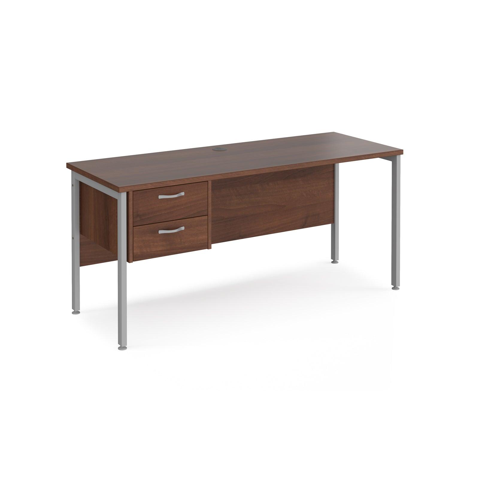 a desk with two drawers and a metal frame