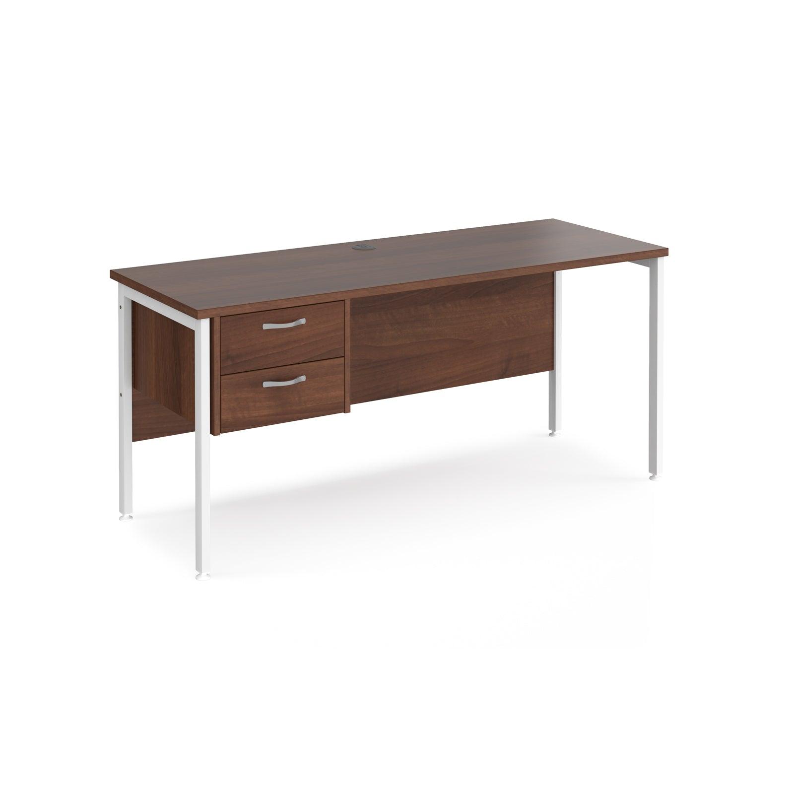 a desk with two drawers and a metal frame