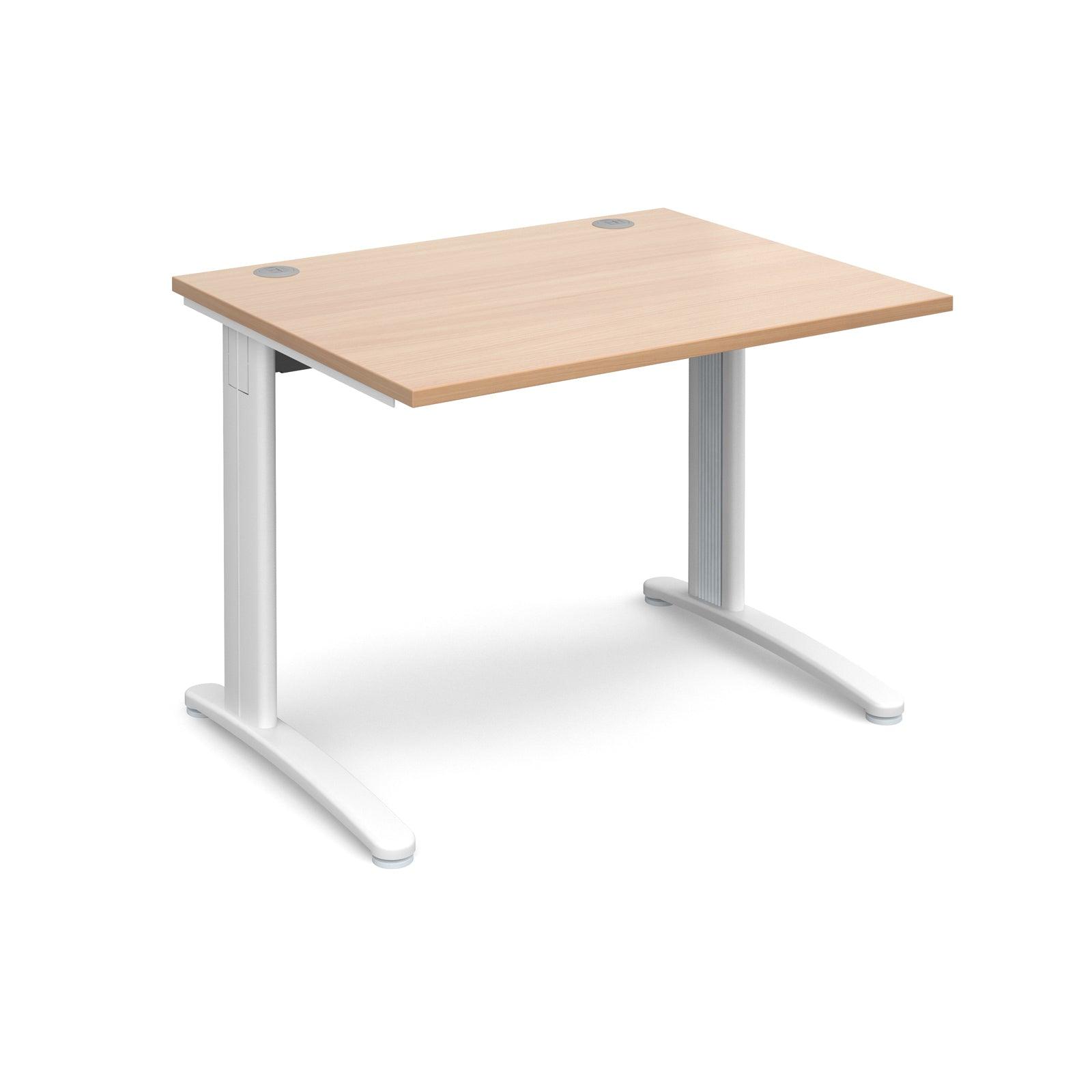 a desk with a wooden top and white legs