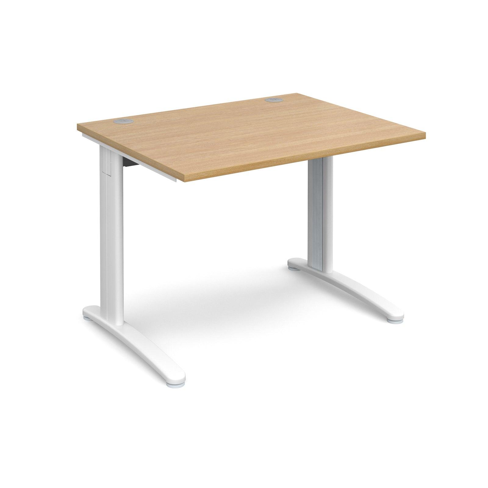 a desk with a wooden top and white legs