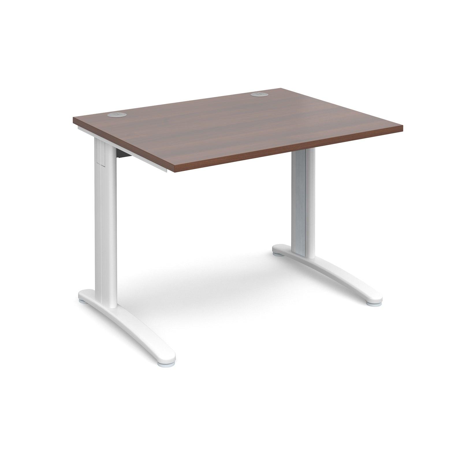 a desk with a wooden top and white legs