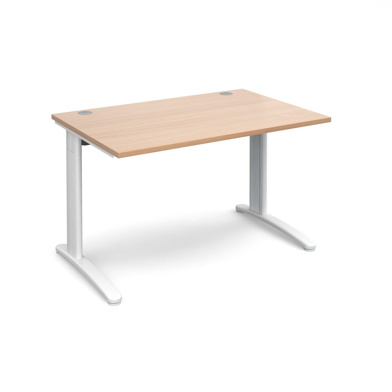 a desk with a wooden top and white legs