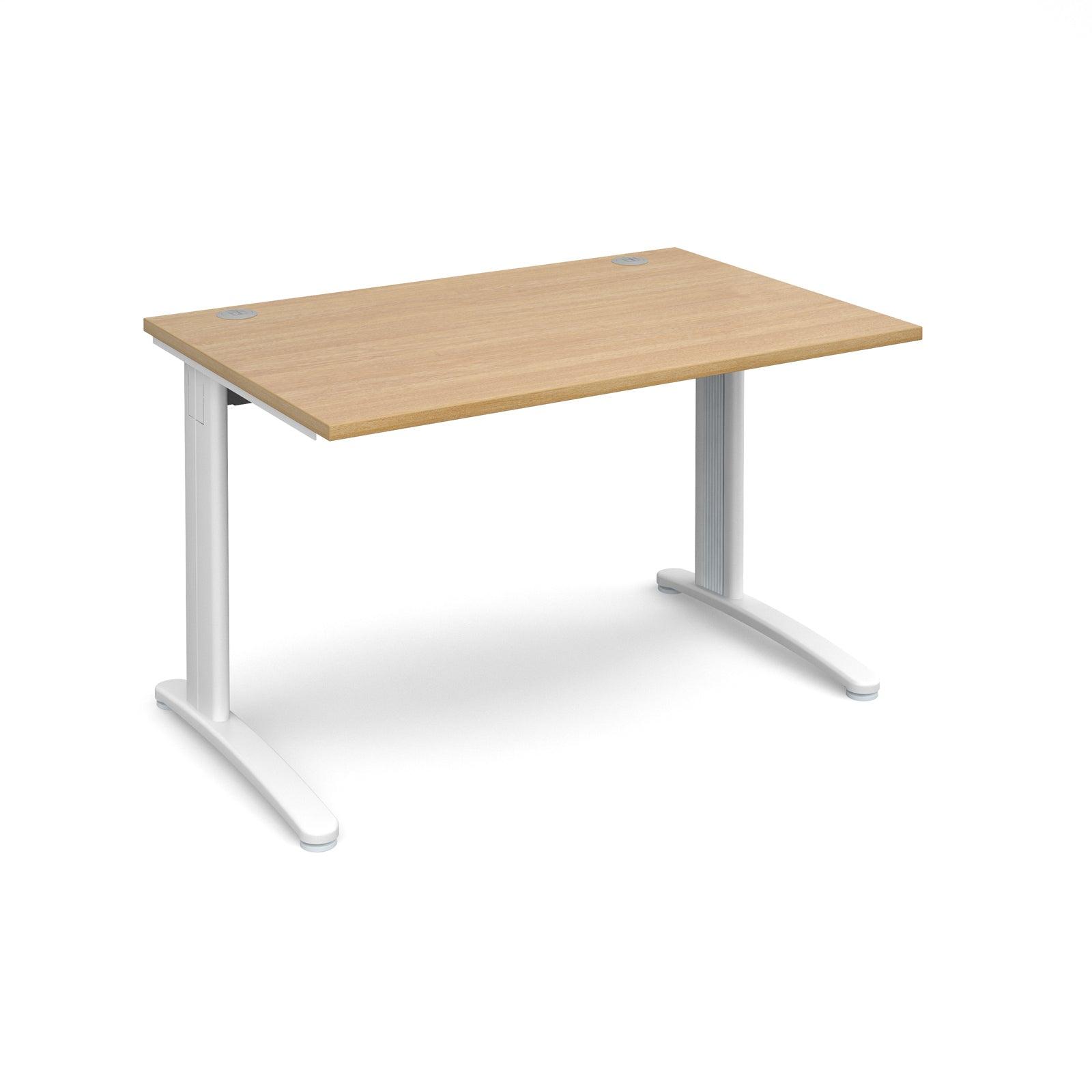 a desk with a wooden top and white legs