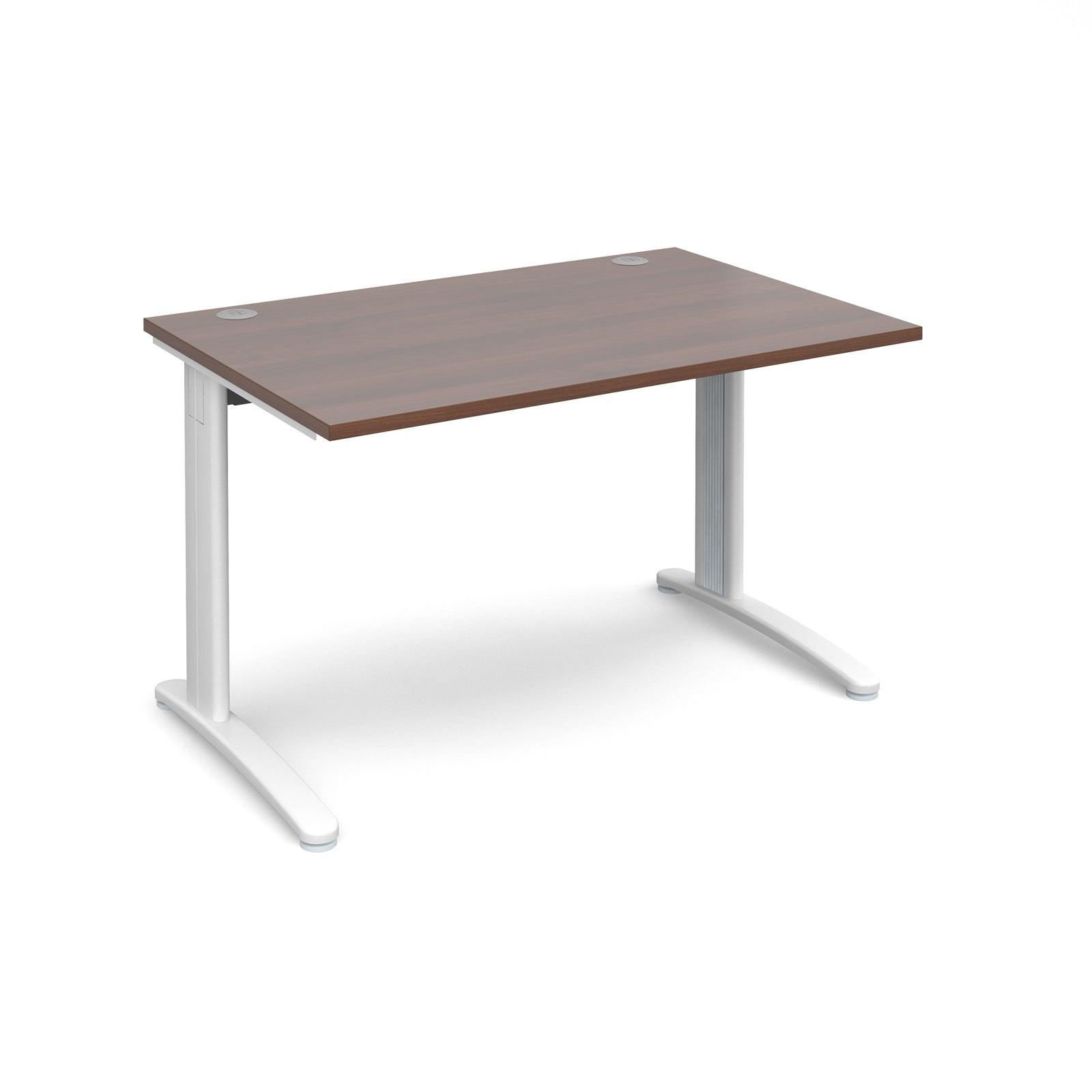 a desk with a wooden top and white legs