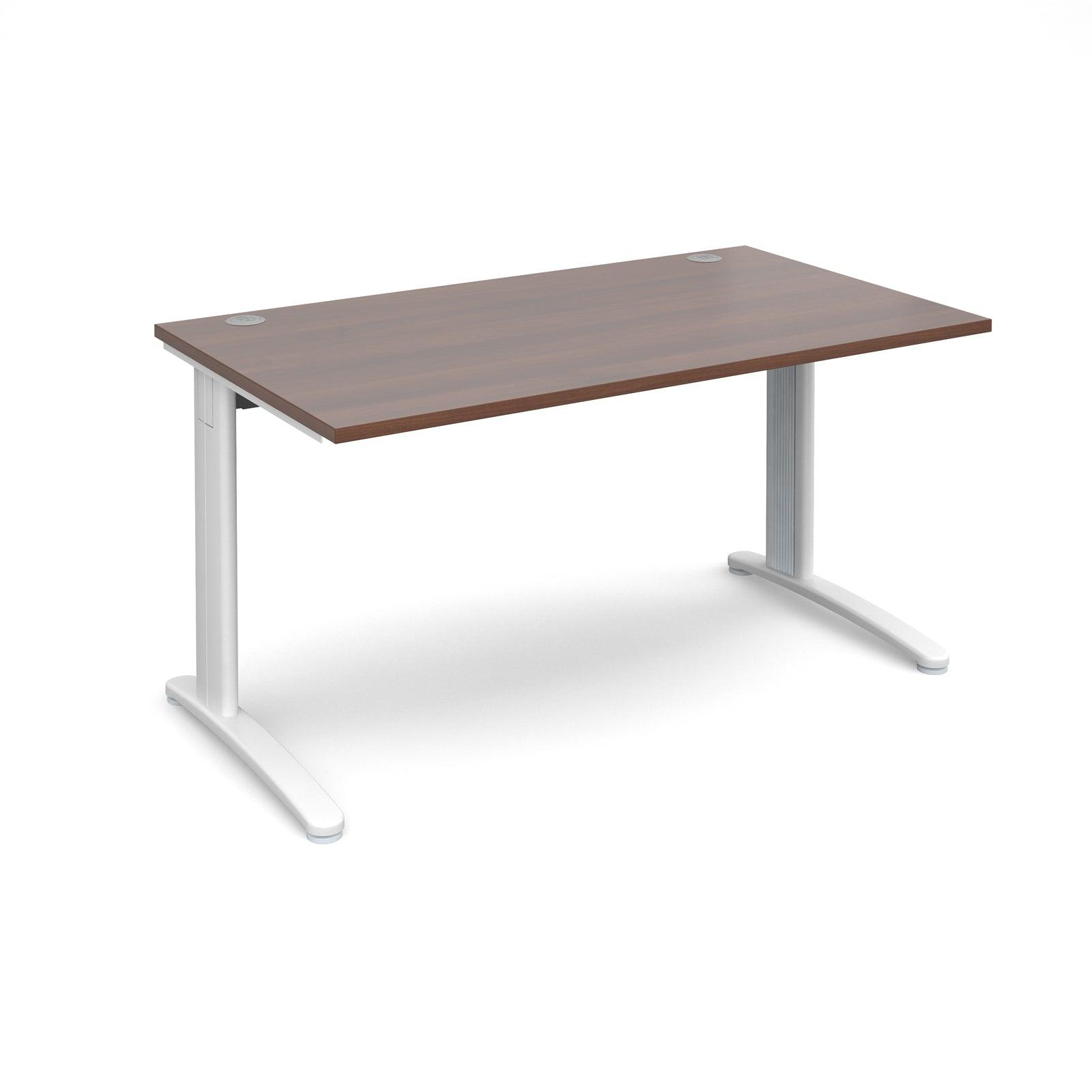 a desk with a wooden top and white legs