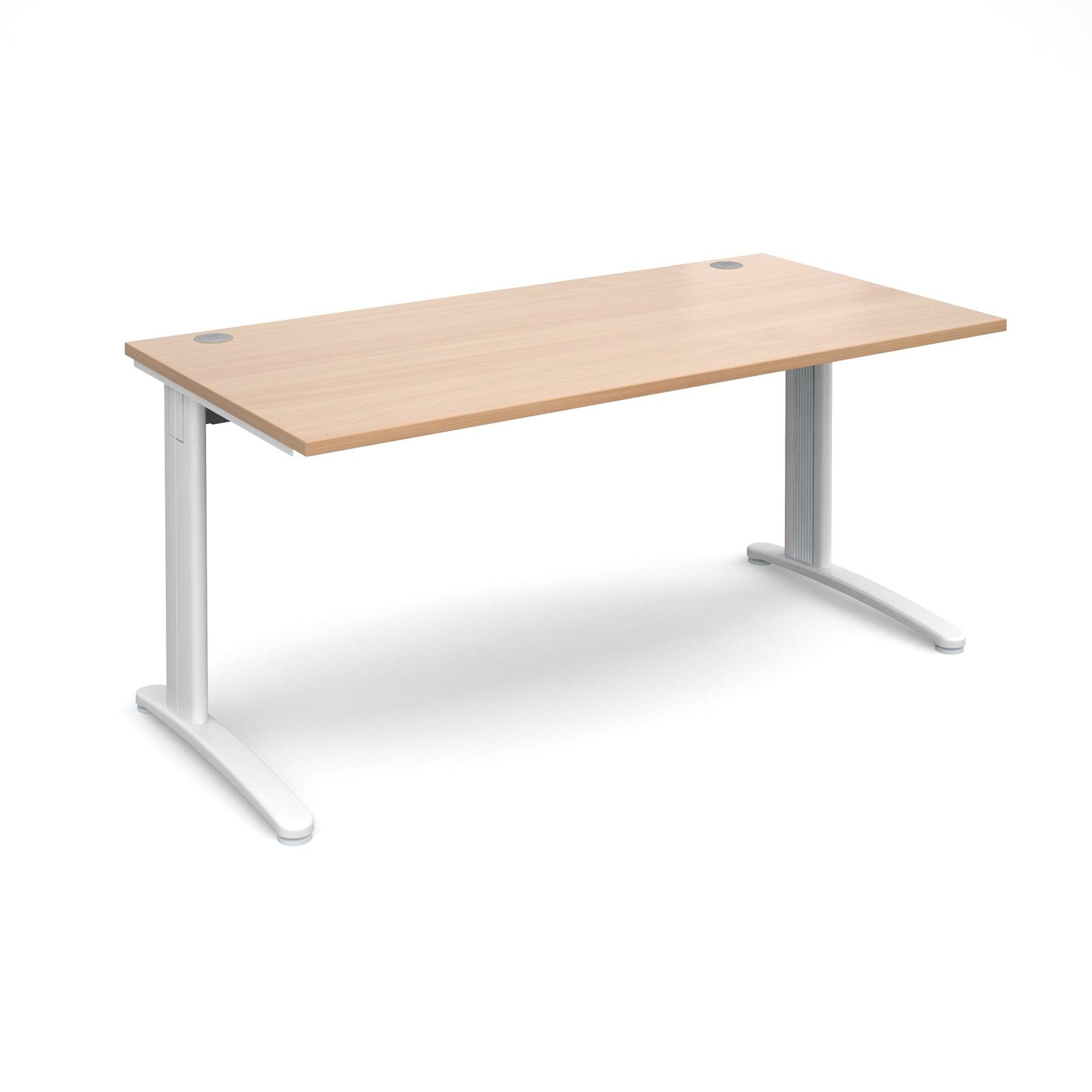 a desk with a wooden top and white legs