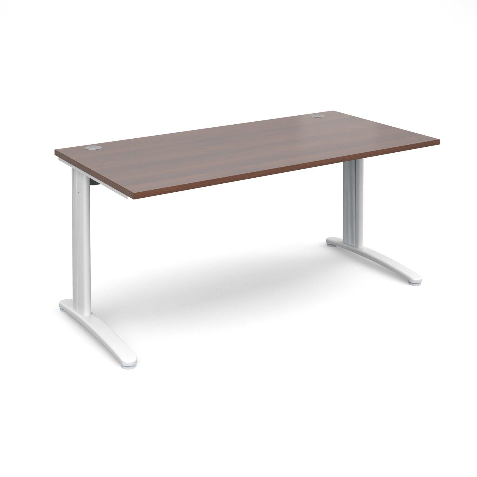 a desk with a wooden top and white legs