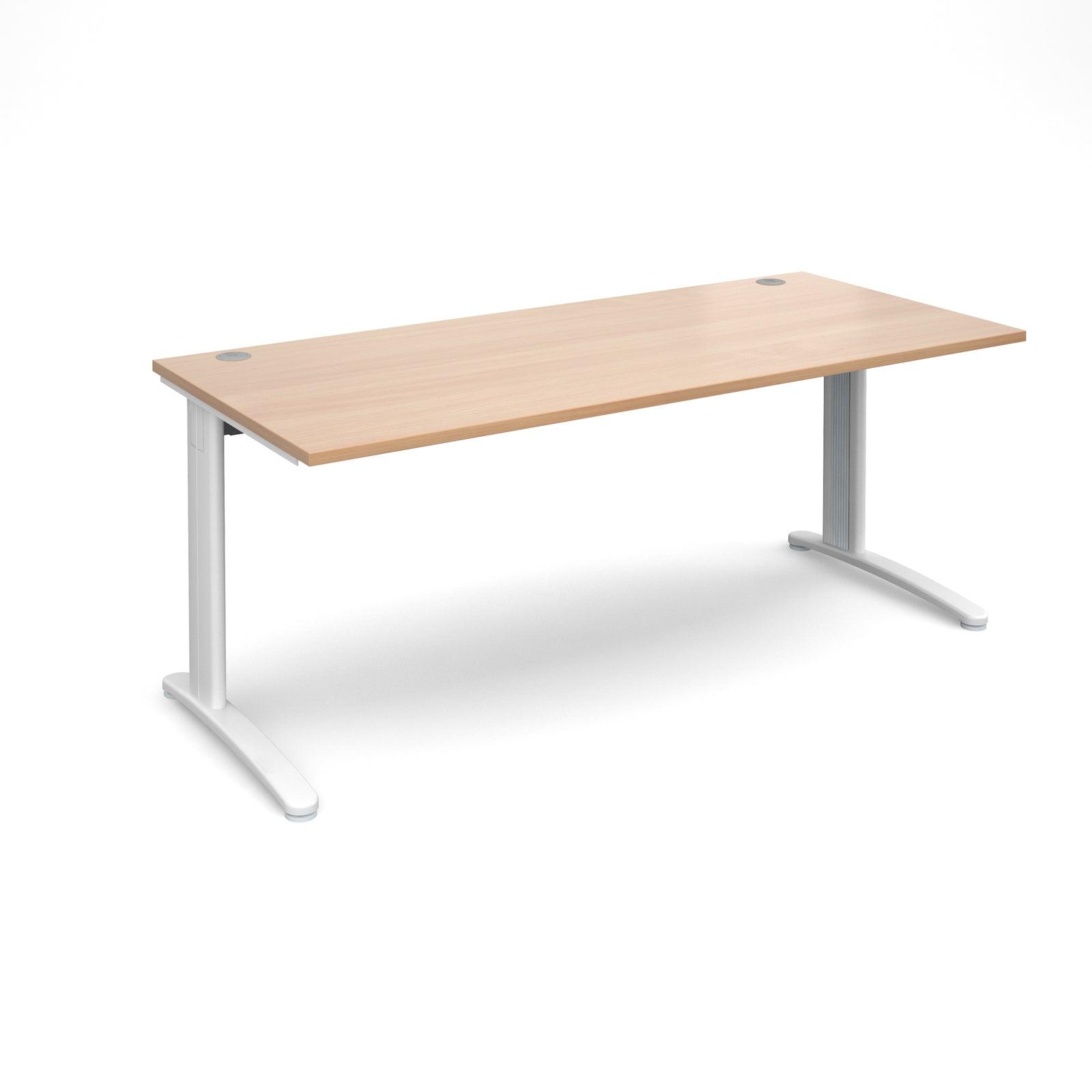 a desk with a wooden top and white legs