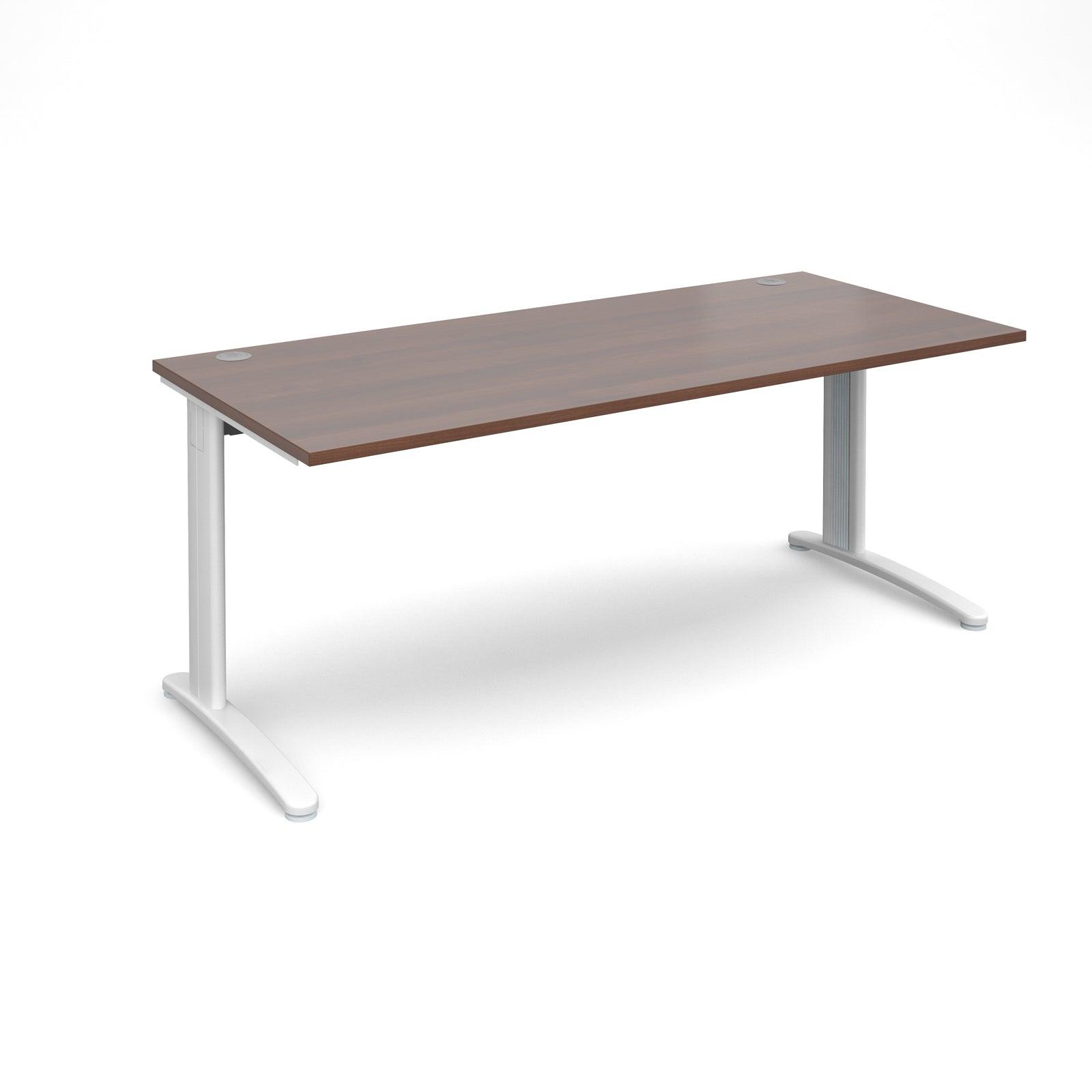 a desk with a wooden top and white legs