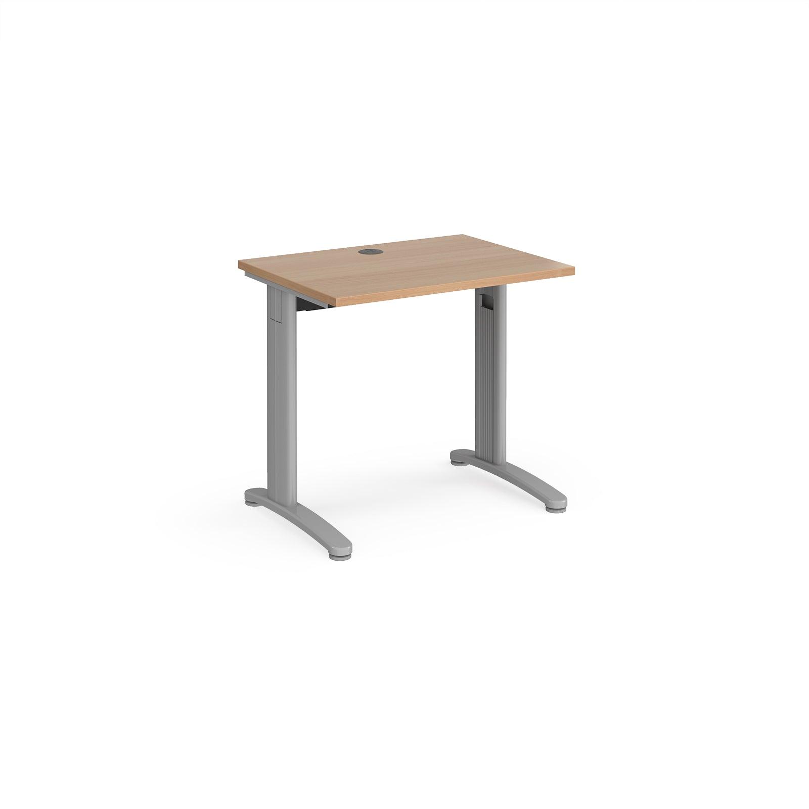 a desk with a wooden top and metal legs