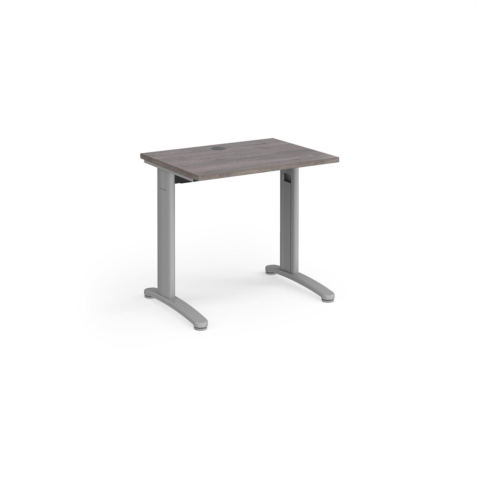 a desk with a wooden top and metal legs