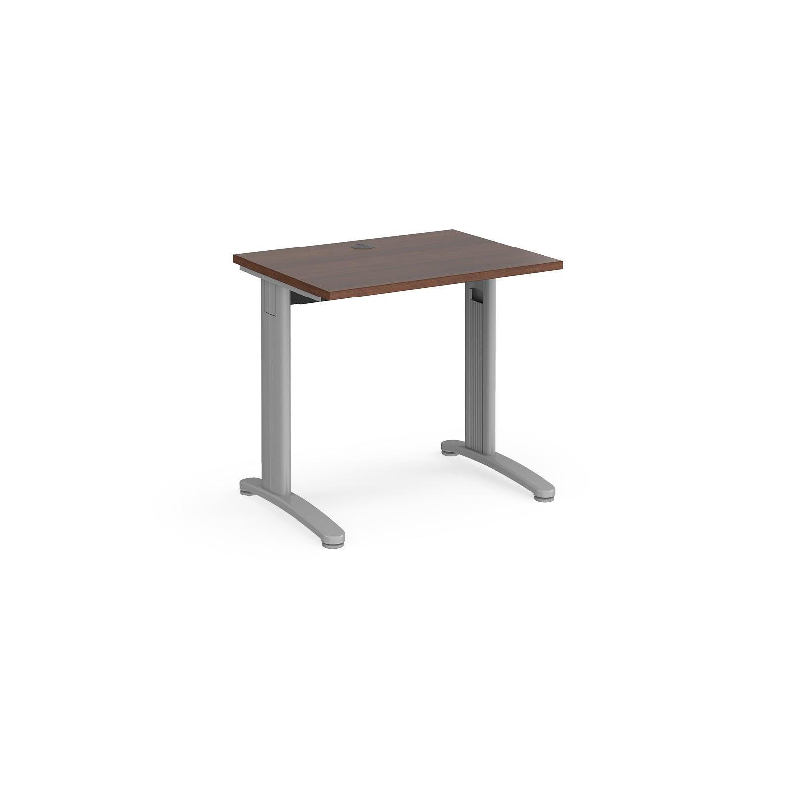 a desk with a wooden top and metal legs