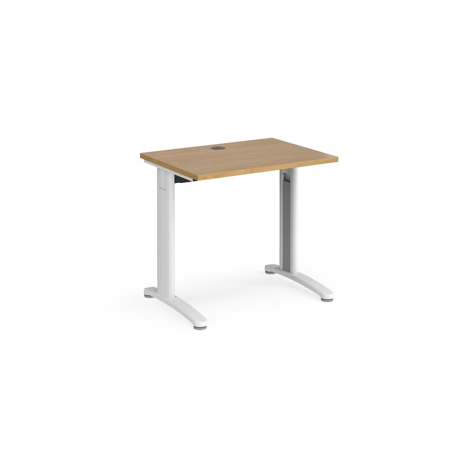 a desk with a wooden top and white legs