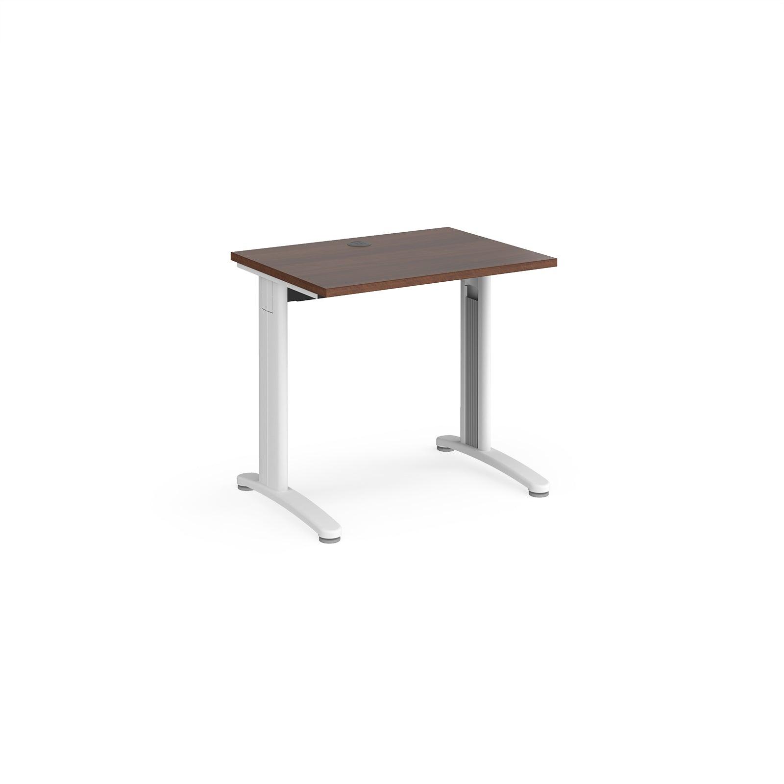 a desk with a wooden top and white legs