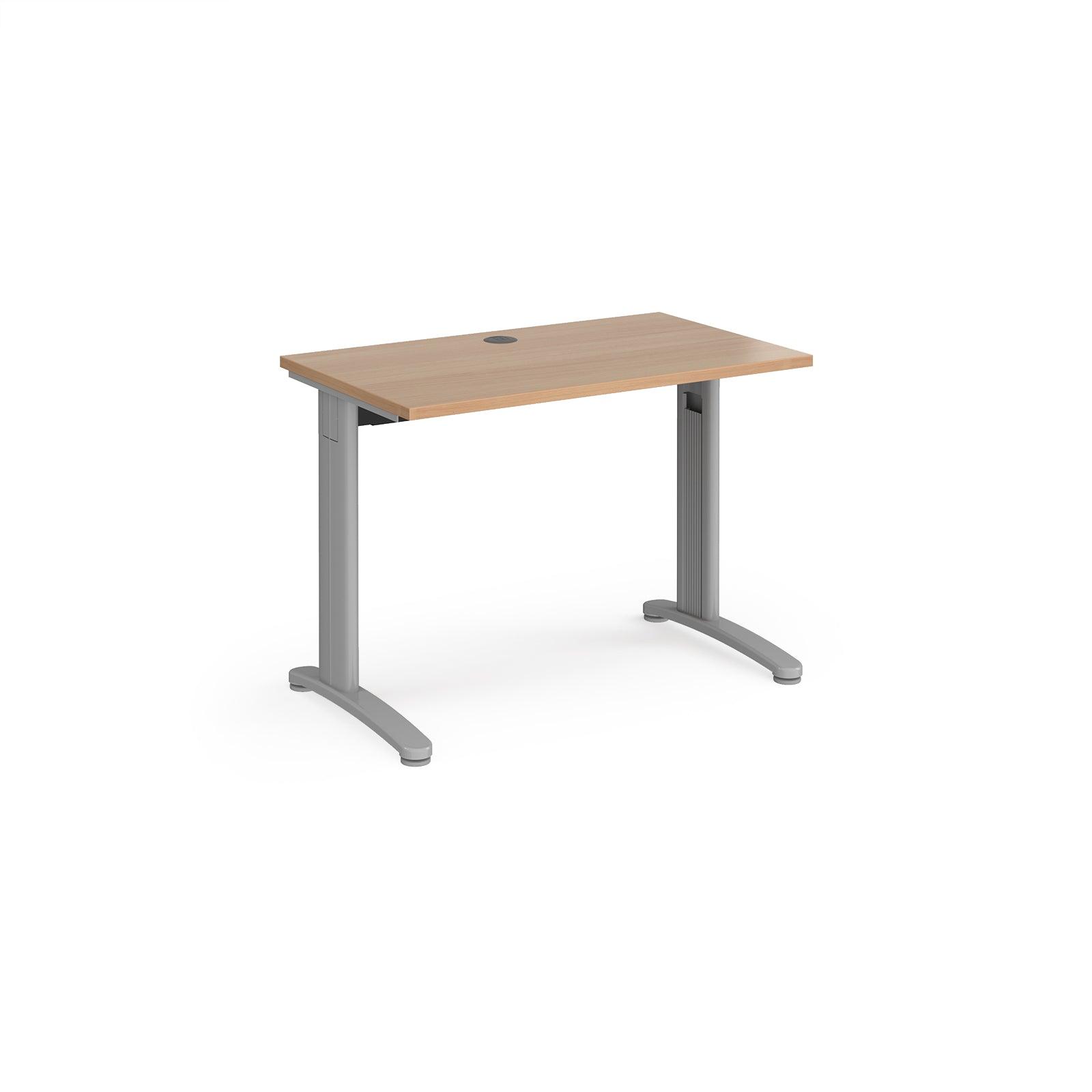 a desk with a wooden top and metal legs