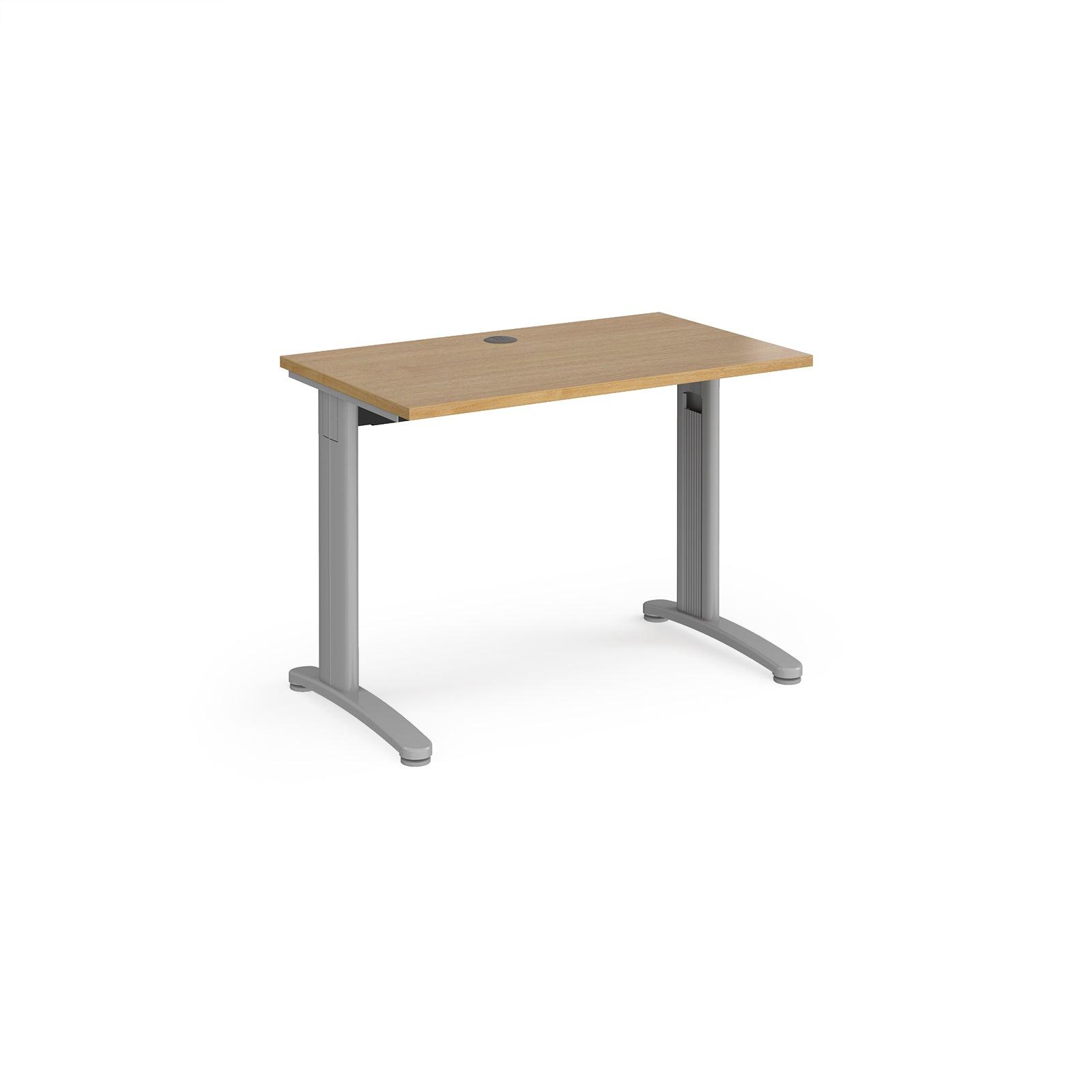 a desk with a wooden top and metal legs