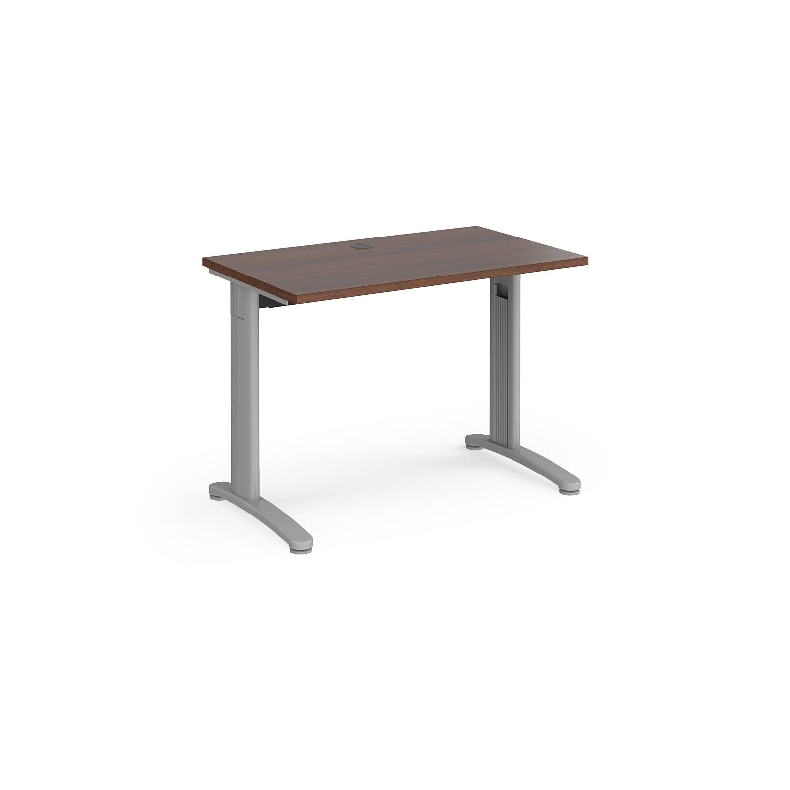 a desk with a wooden top and metal legs