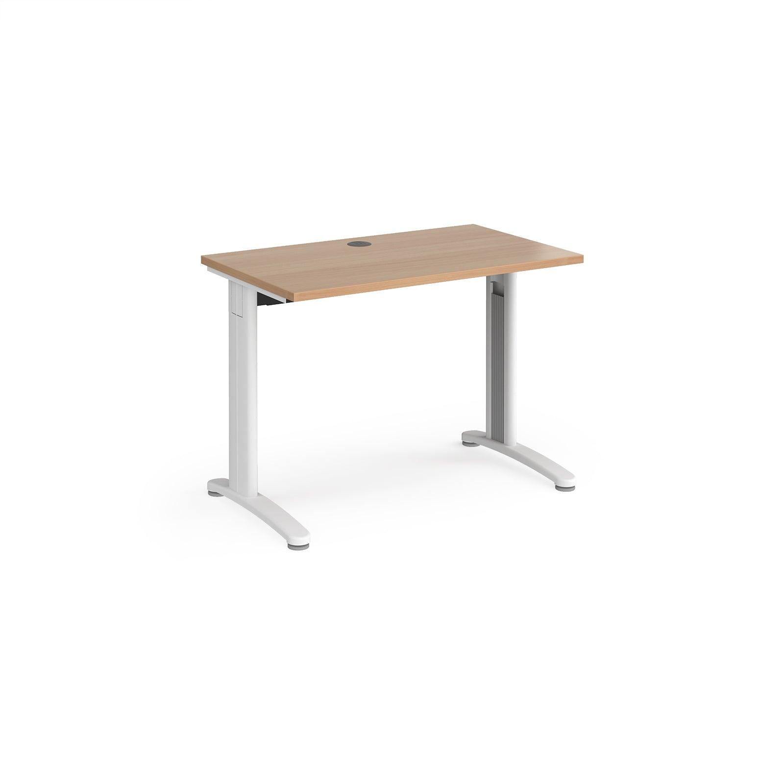 a desk with a wooden top and white legs