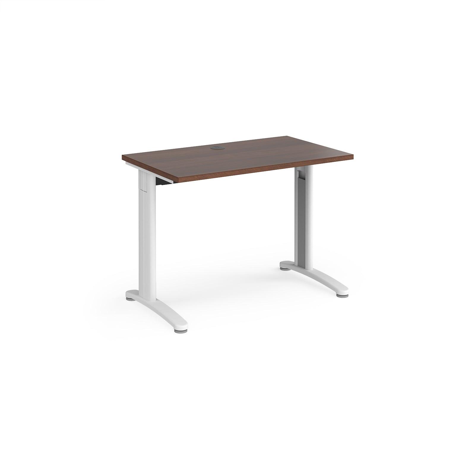 a desk with a wooden top and white legs