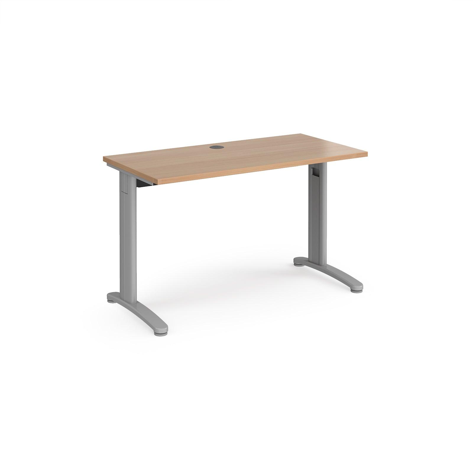 a desk with a wooden top and metal legs