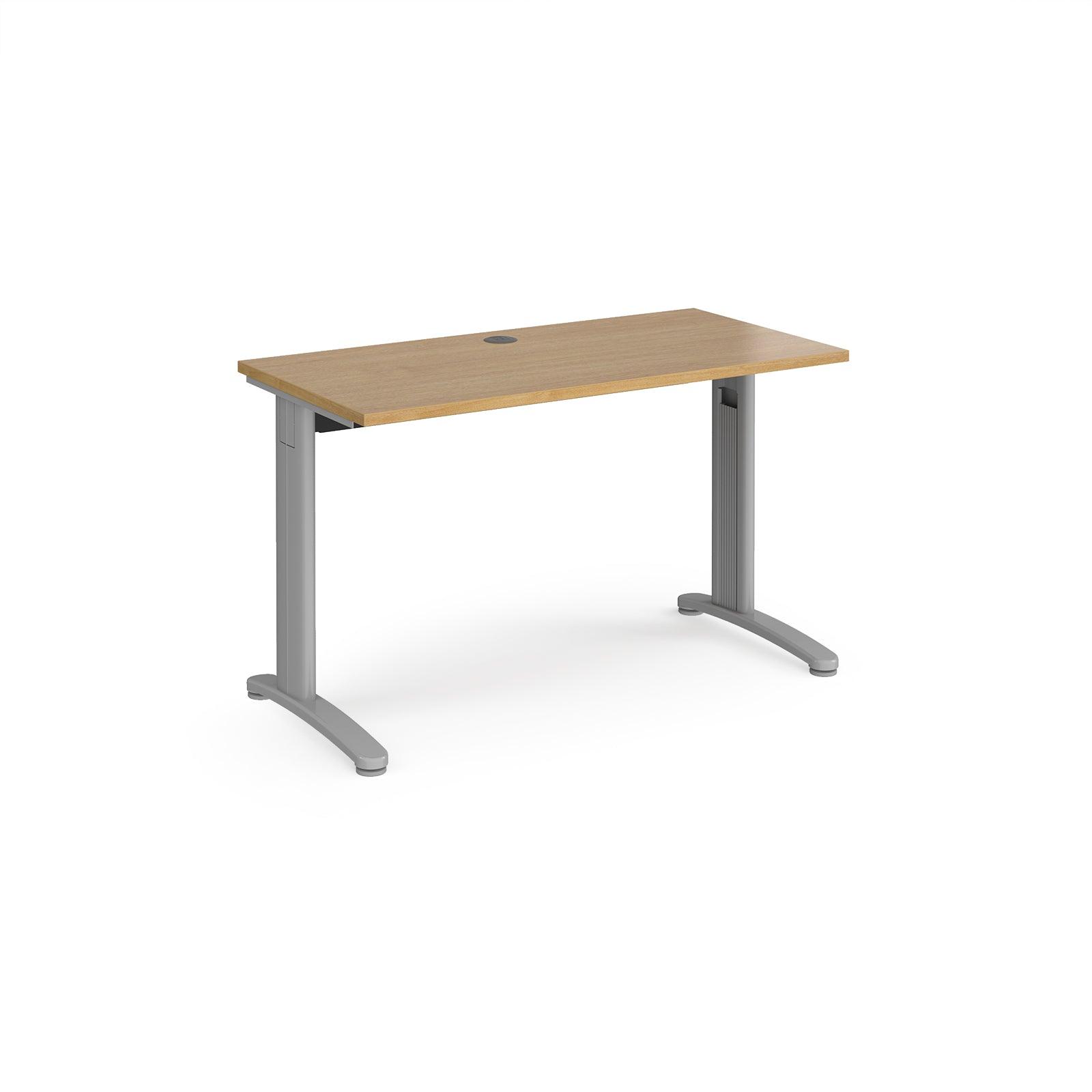 a desk with a wooden top and metal legs