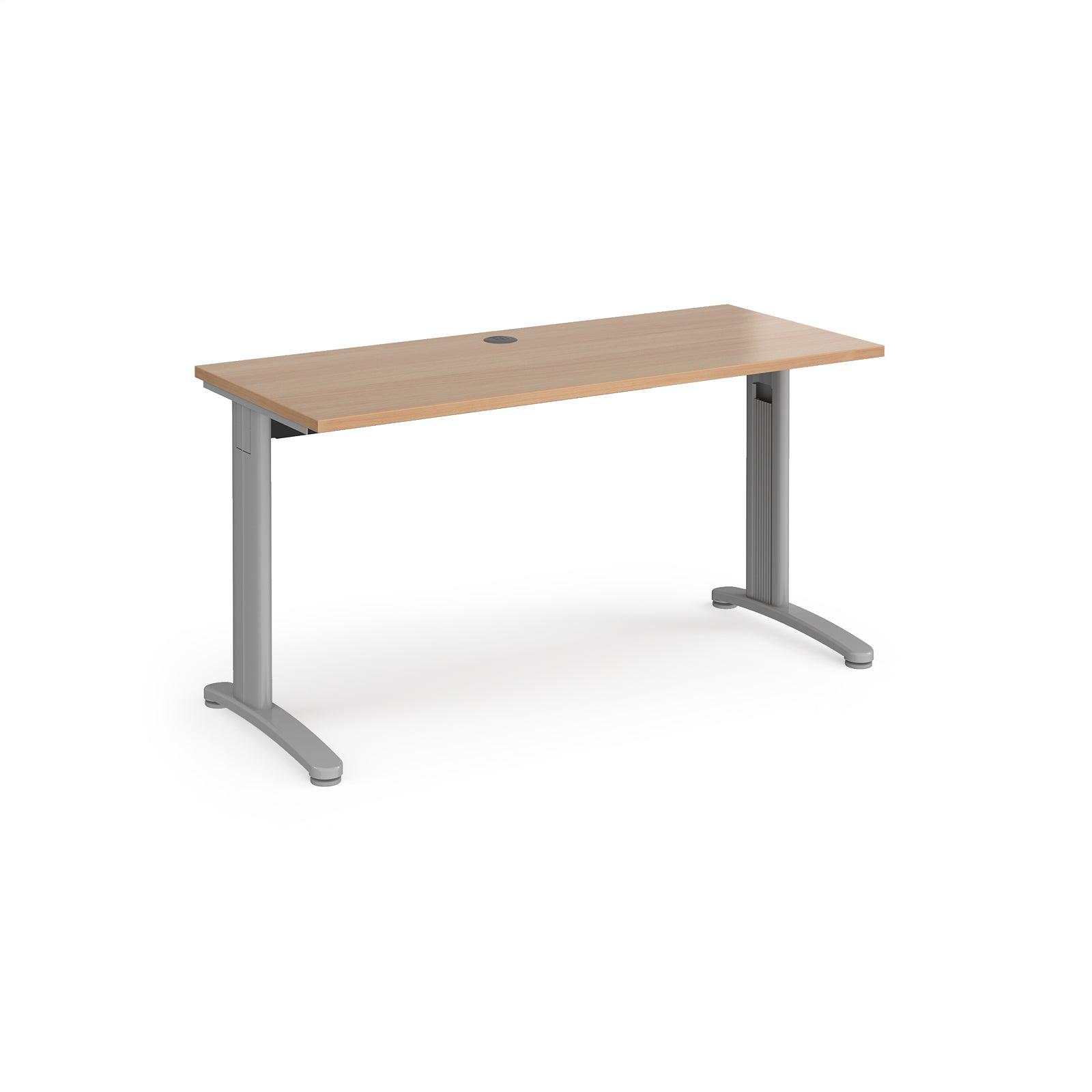 a desk with a wooden top and metal legs