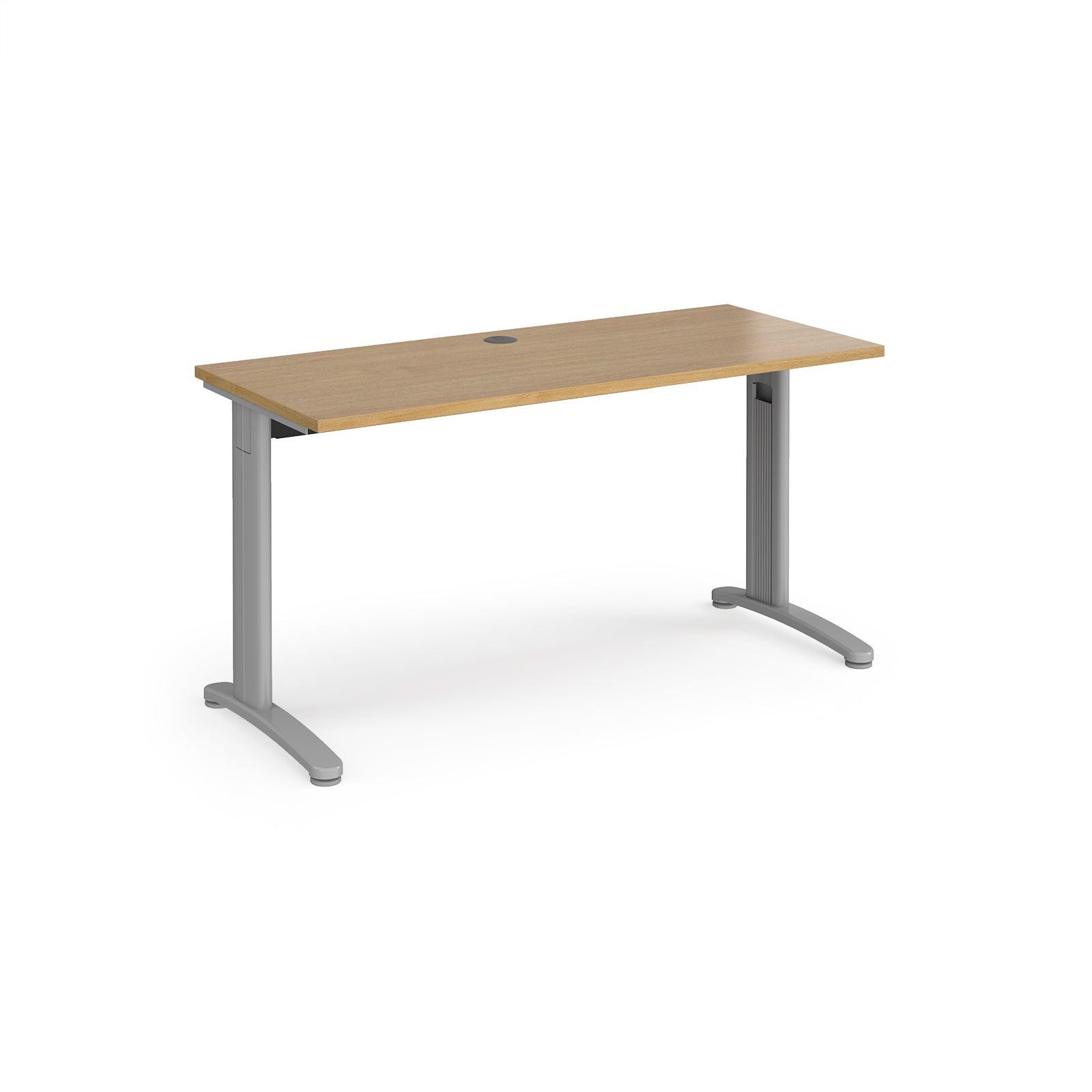 a desk with a wooden top and metal legs