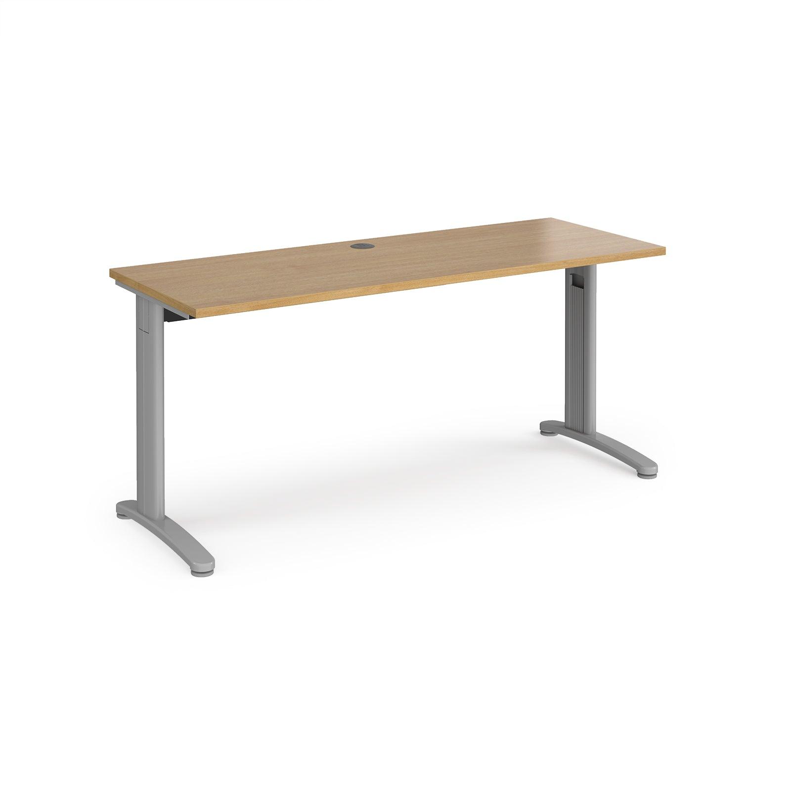 a desk with a wooden top and metal legs