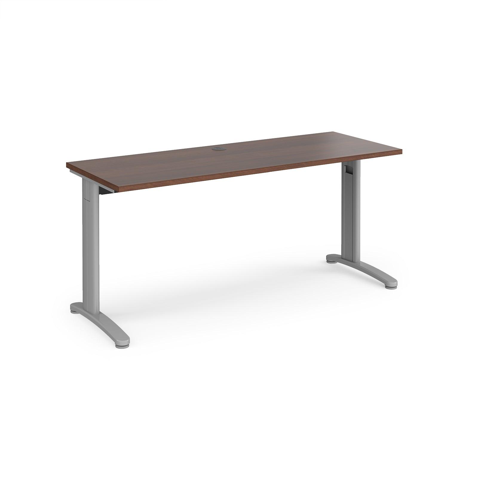 a desk with a wooden top and metal legs