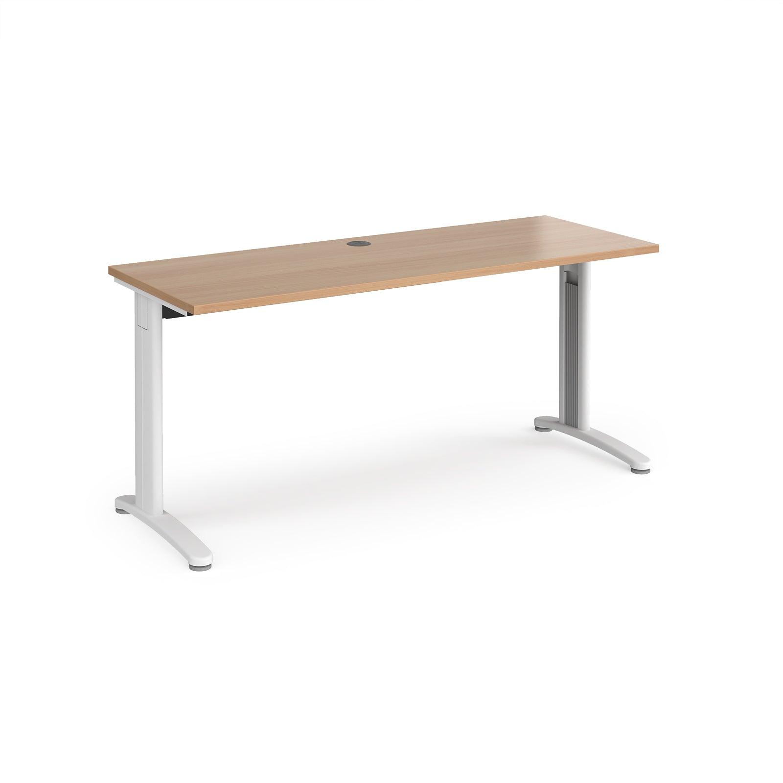 a desk with a wooden top and metal legs