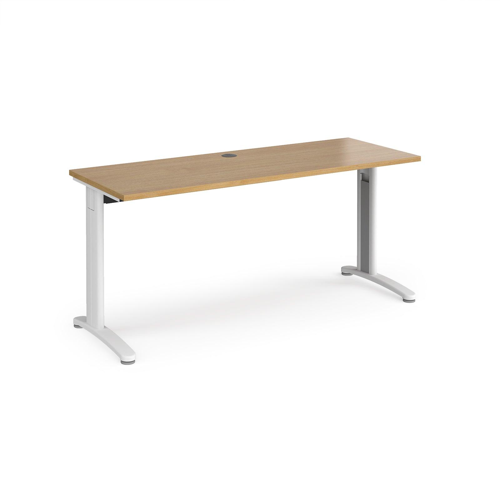 a desk with a wooden top and metal legs