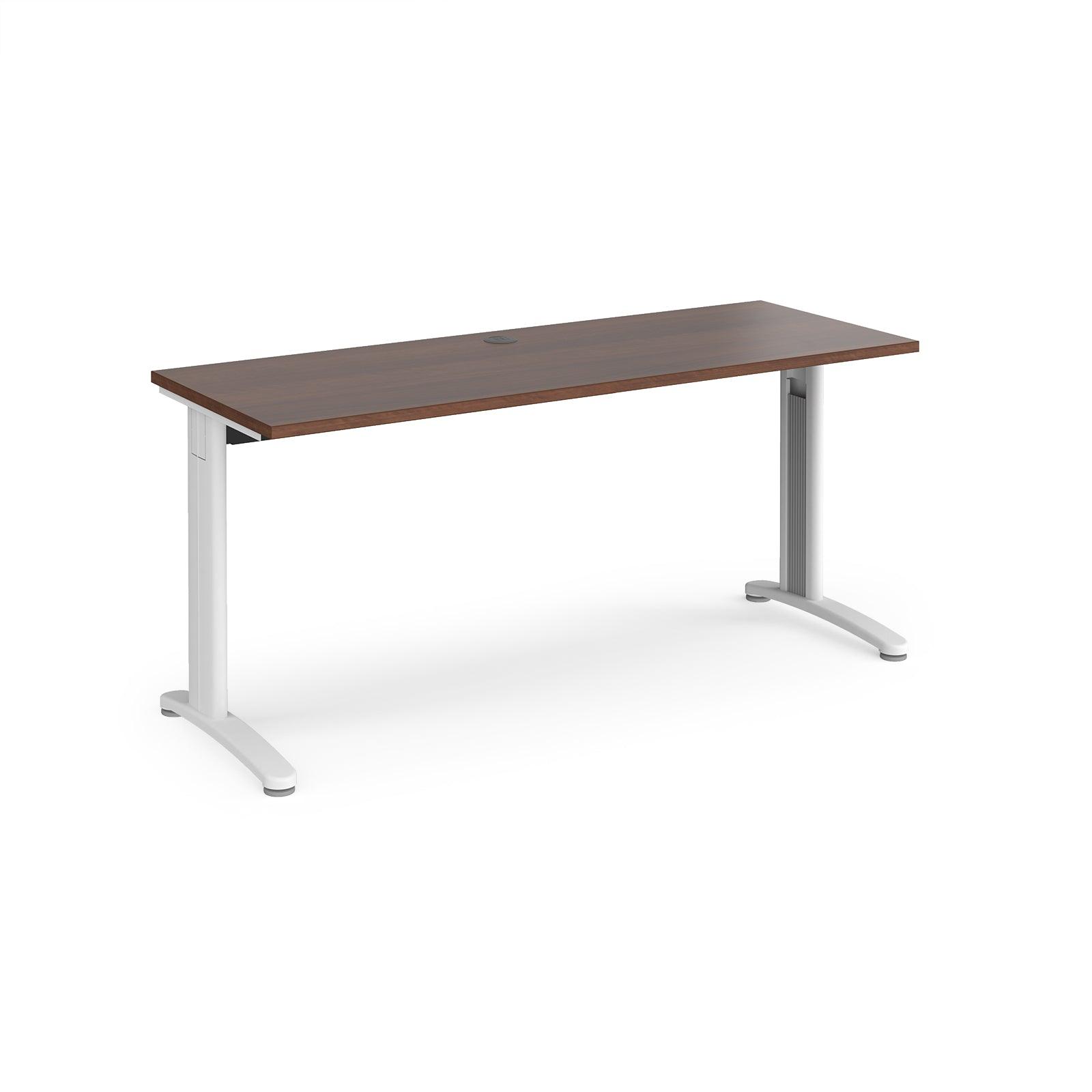 a desk with a wooden top and white legs