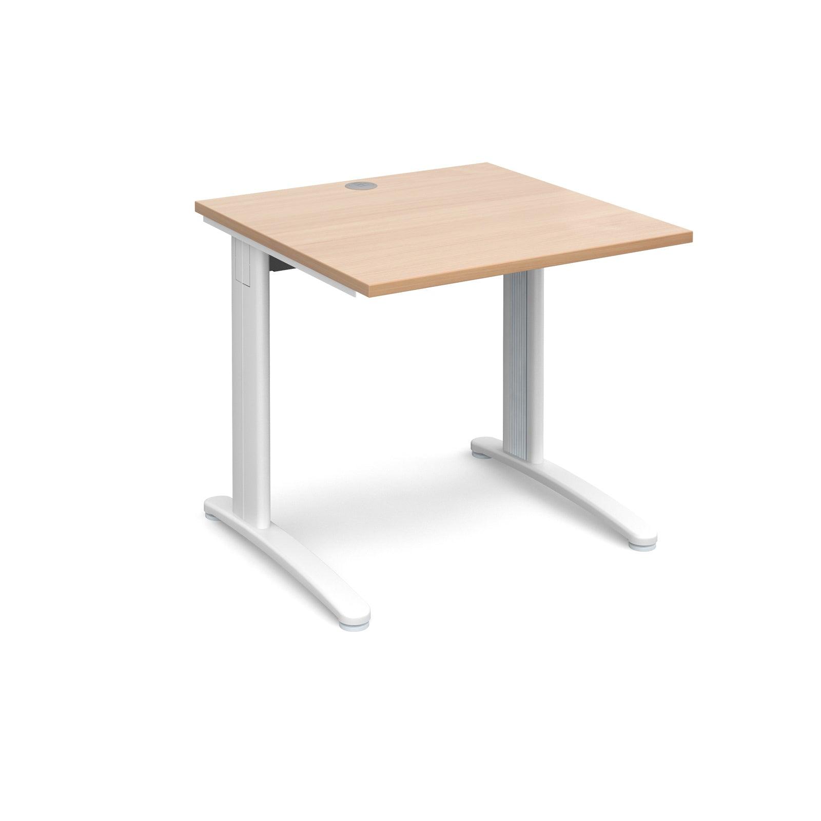 a desk with a wooden top and white legs