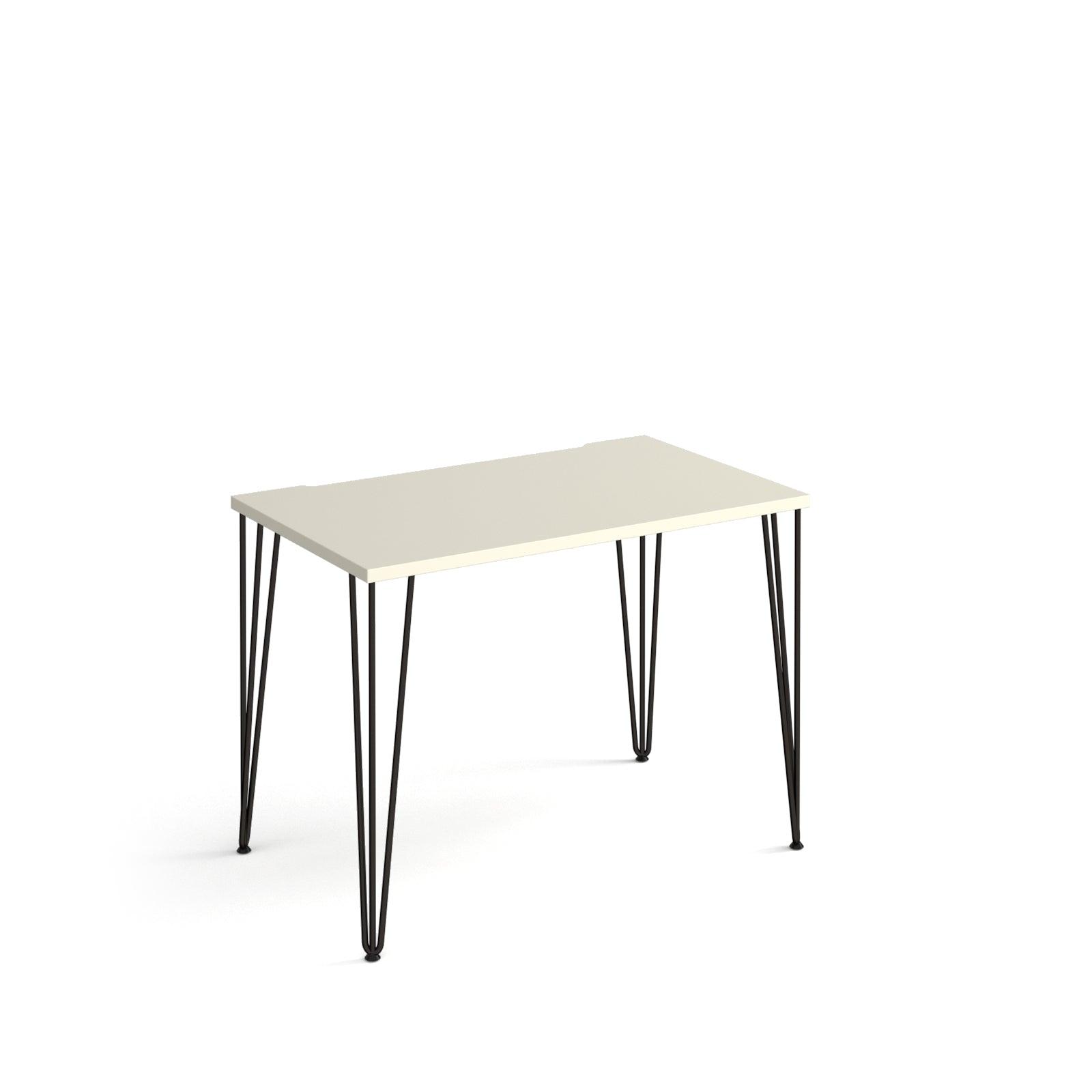 a white table with black legs on a white background