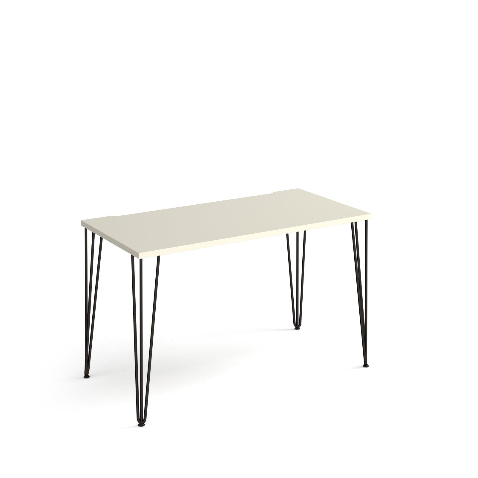 a white table with black legs on a white background