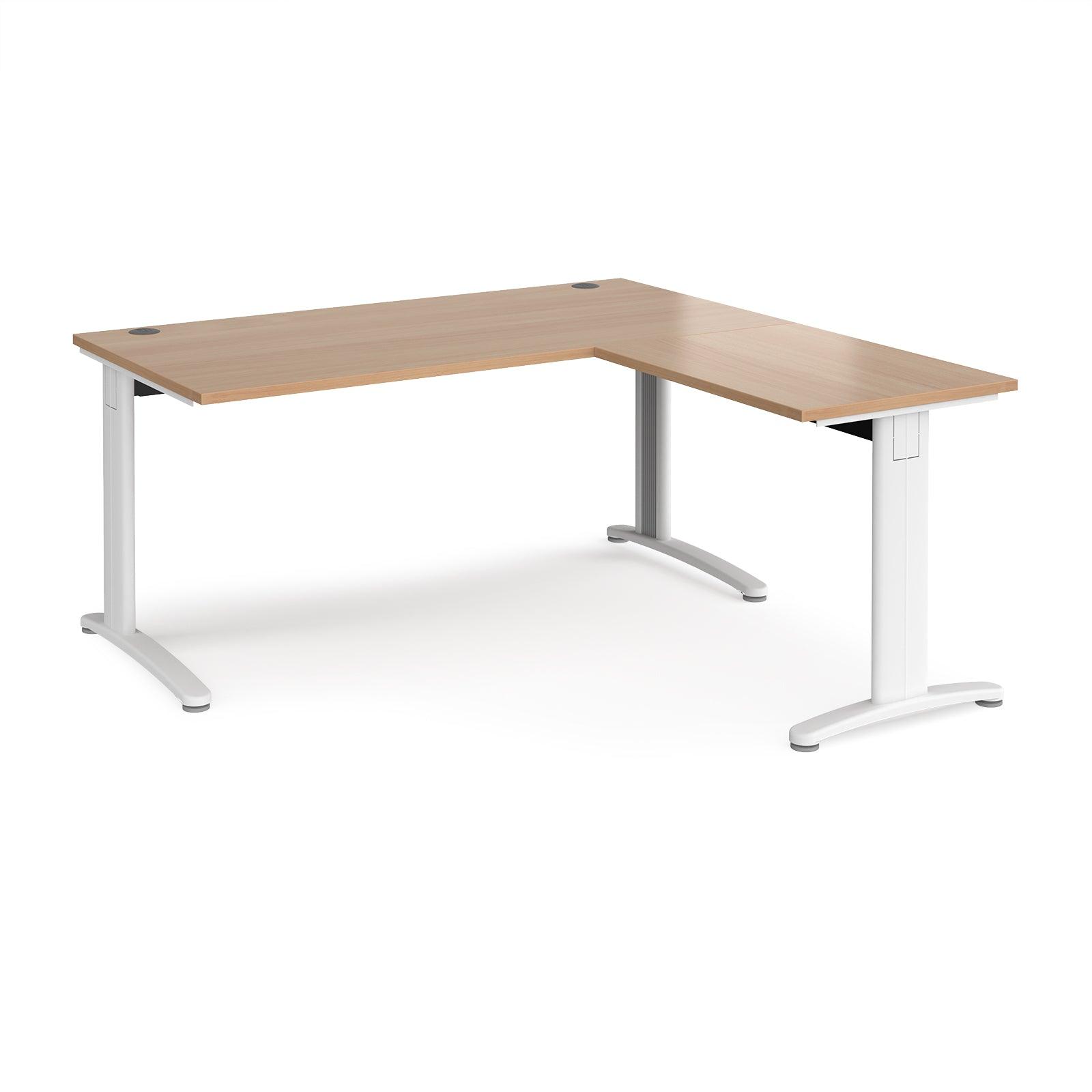 a desk with a wooden top and white legs