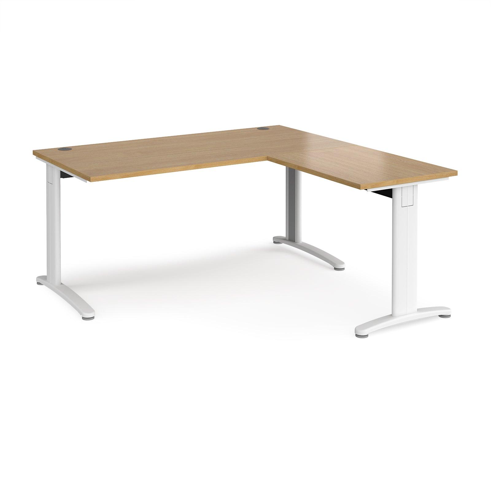 a desk with a wooden top and white legs