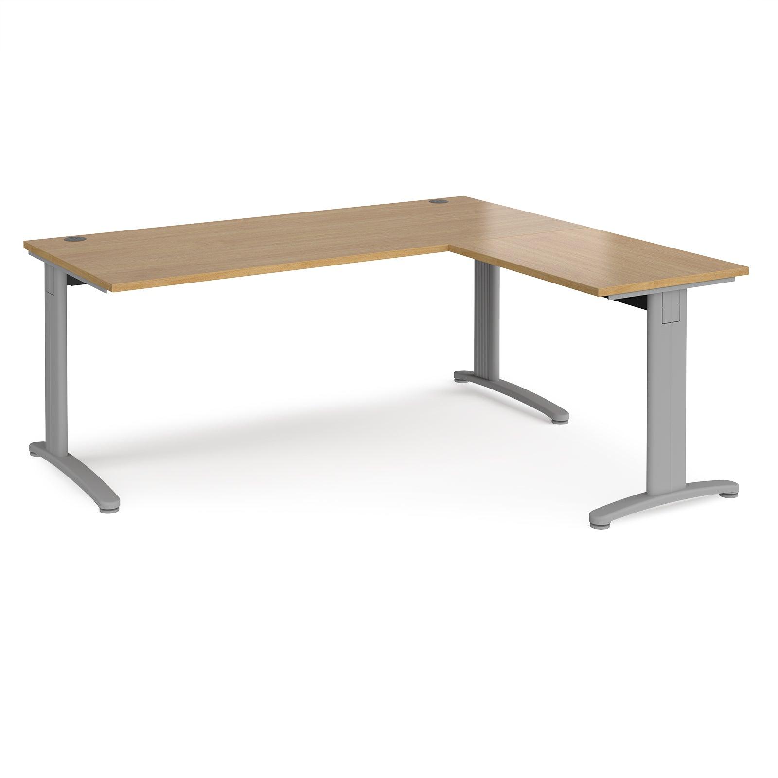 a desk with a wooden top and metal legs