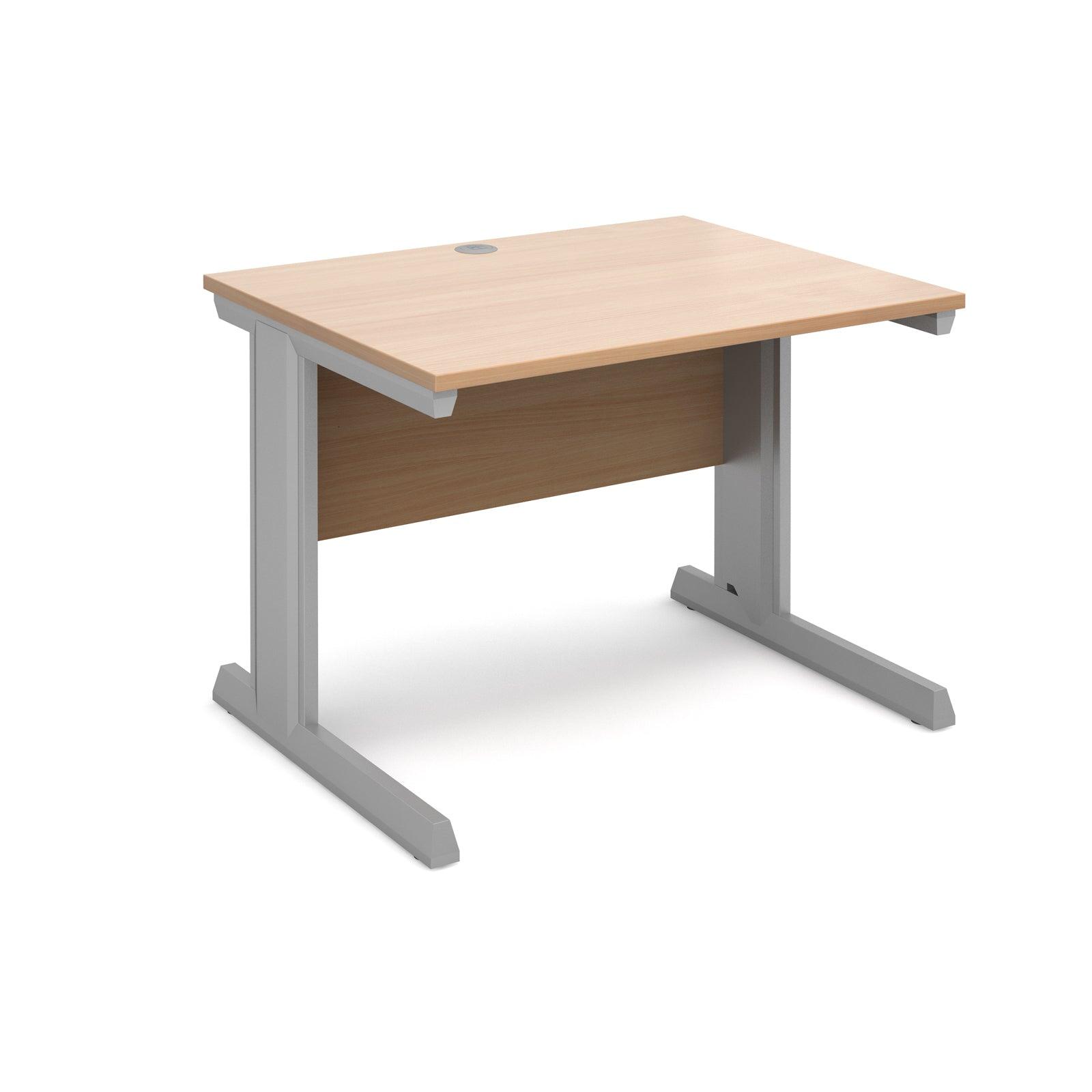 a desk with a wooden top and metal legs