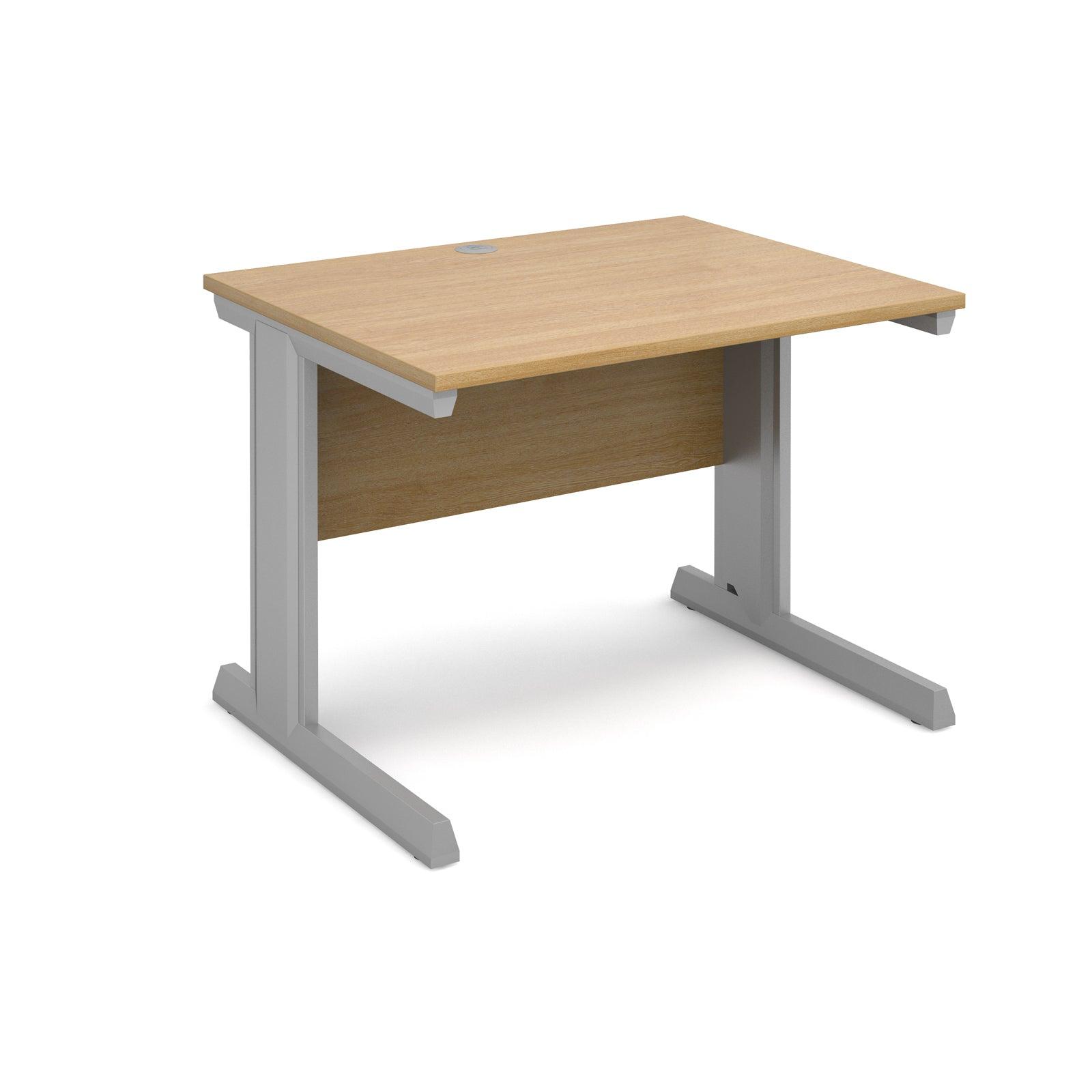 a desk with a wooden top and metal legs